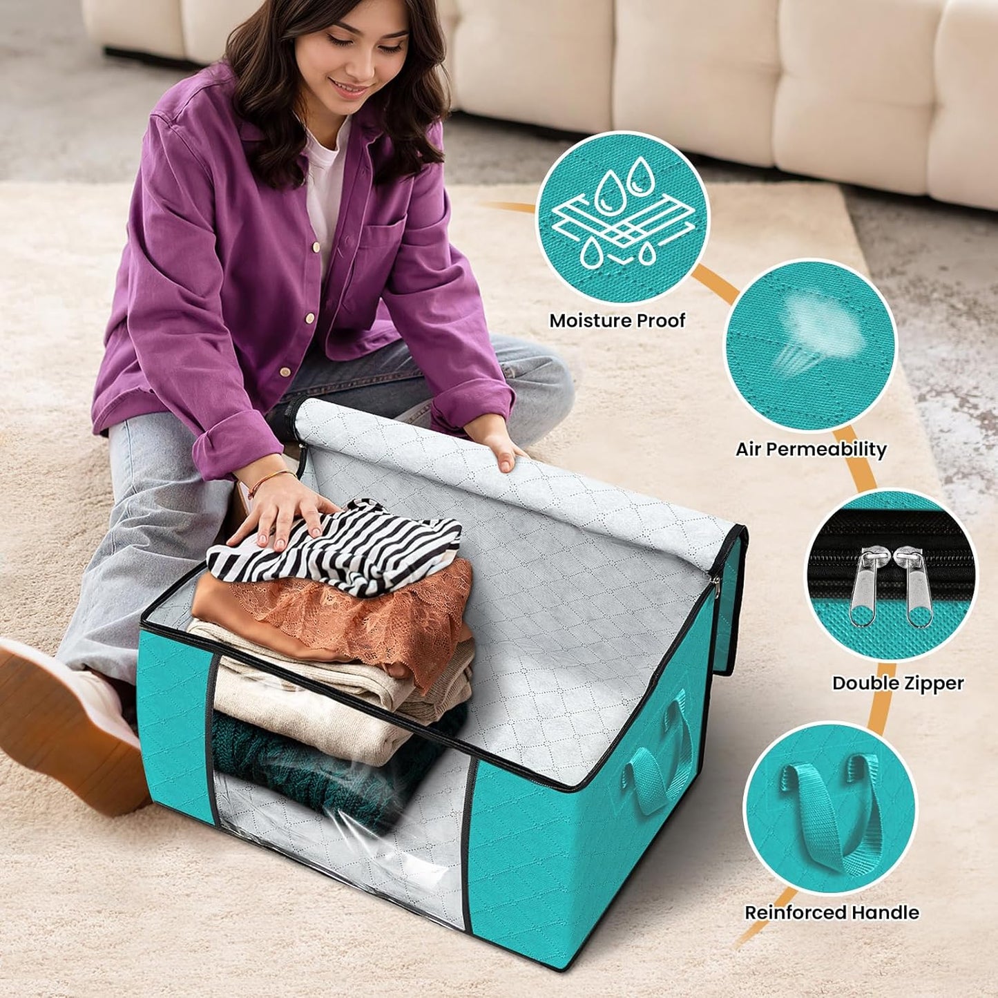 Fab totes Storage Bags,Clothes Blanket Storage Bins Foldable Closet Organizers with Reinforced Handle for Home Dorm Storage and Organization,Fabric Bags for Organizing Sheets,Clothing (Green,10 Pack)