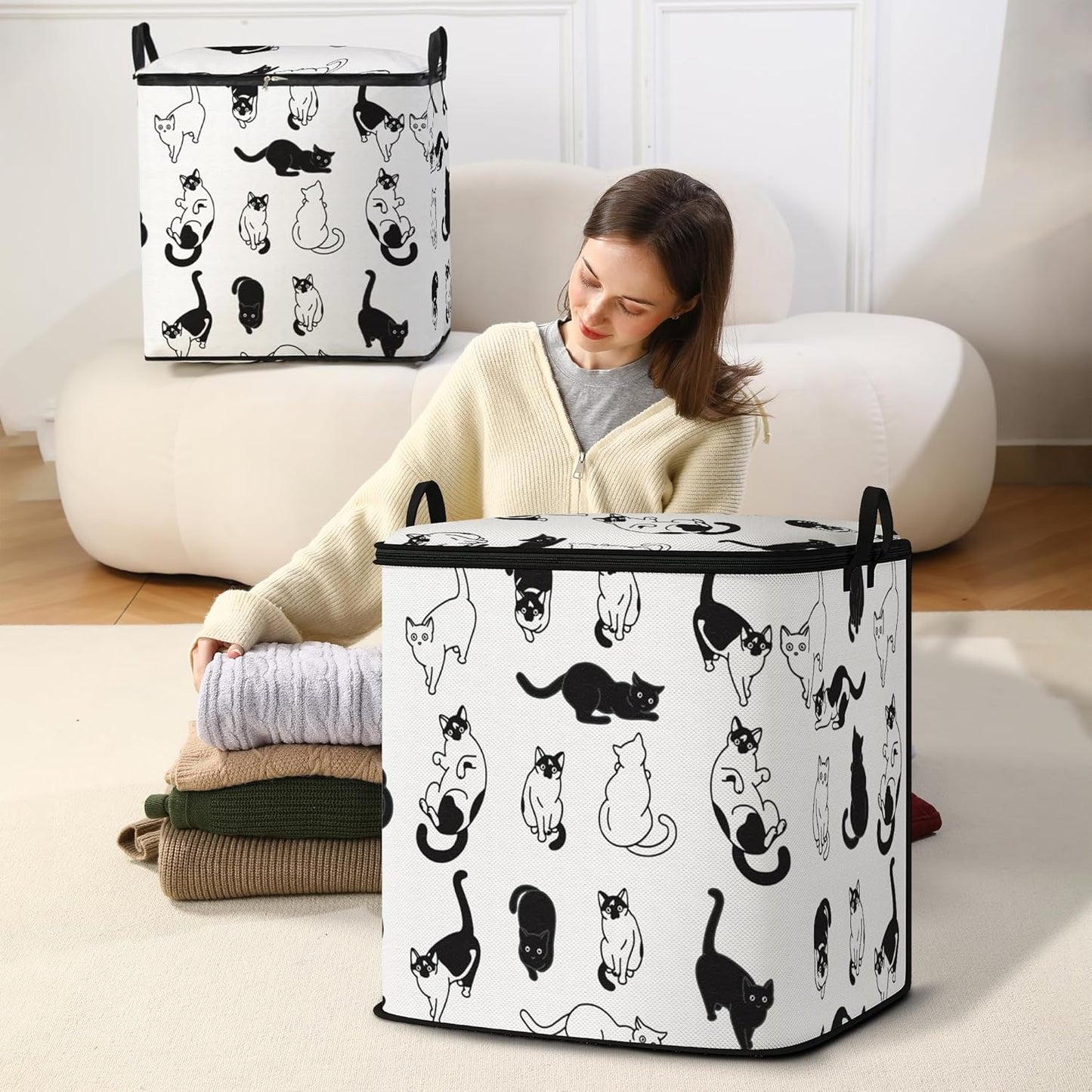 Large Comforter Storage Bag with Zipper,Closet Organizer for Clothes,Blankets,Quilts,Pillows,Fabric Storage Bags with Portable Handles 95L(2-Pack)