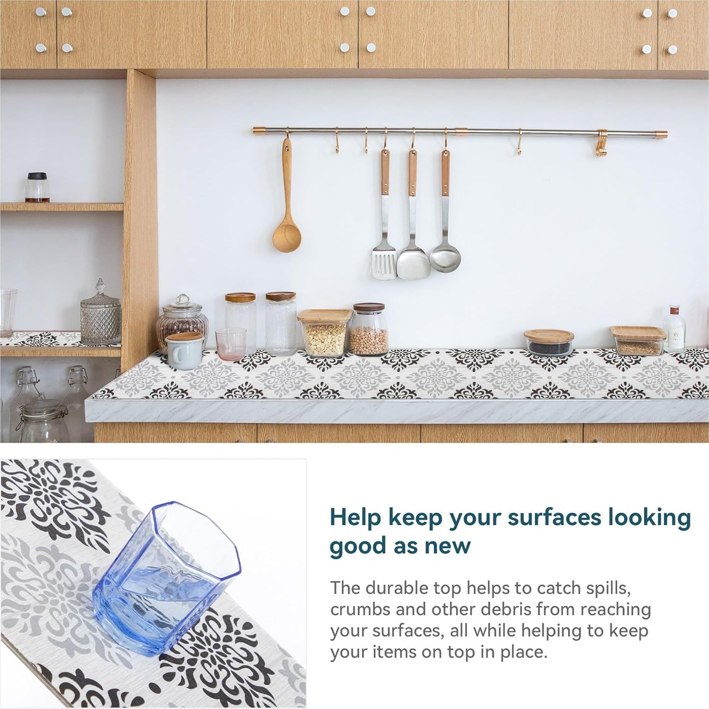 12" W x 120" L Floral Drawer and Shelf Liner for Cabinets, Non-Adhesive Strong Grip Non-Slip Flower Shelf Cabinet Kitchen Shelf Liners for Kitchen Cabinets