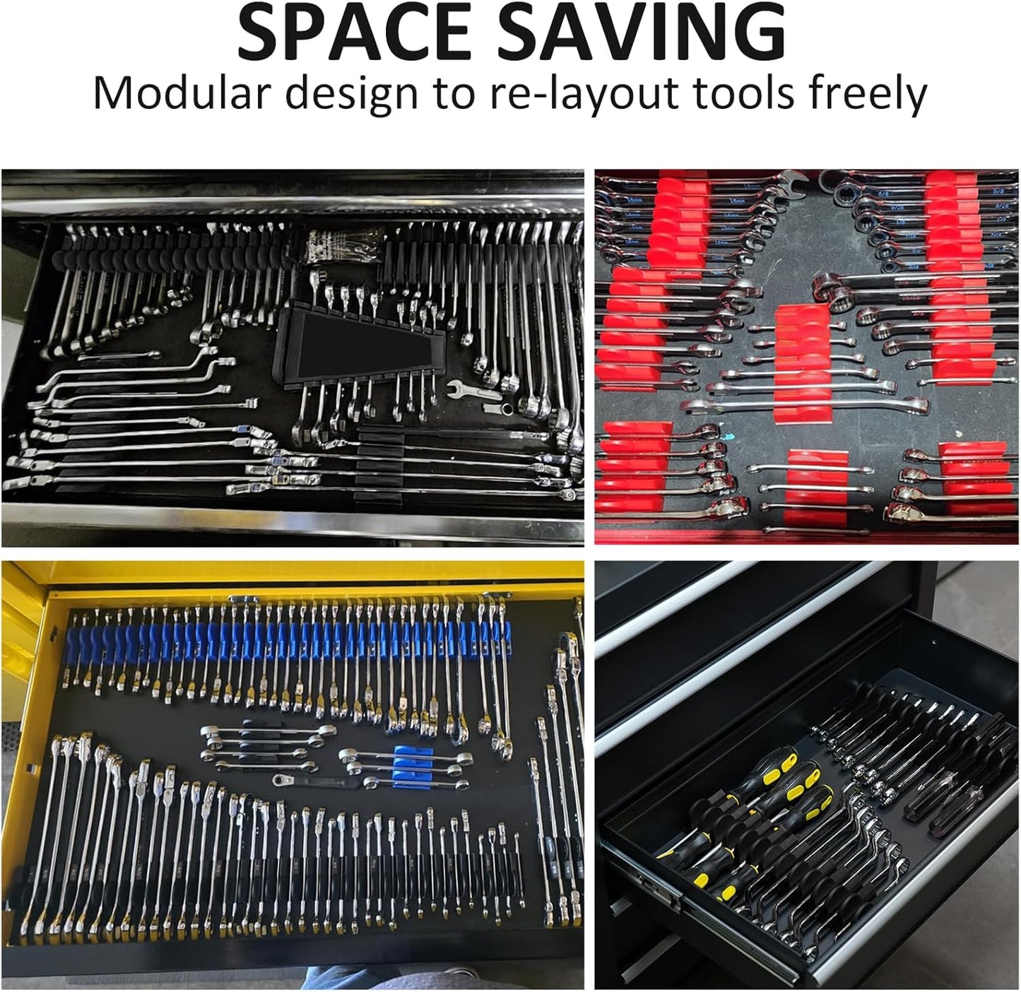 48 pcs MAGNETIC Modular Wrench Organizers for Tool Drawers - Wrench Rack with Metric&SAE Labels, Perfect Tool Storage Holder with Magnet. Gift for father, brother and boyfriend (Black with Magnets)