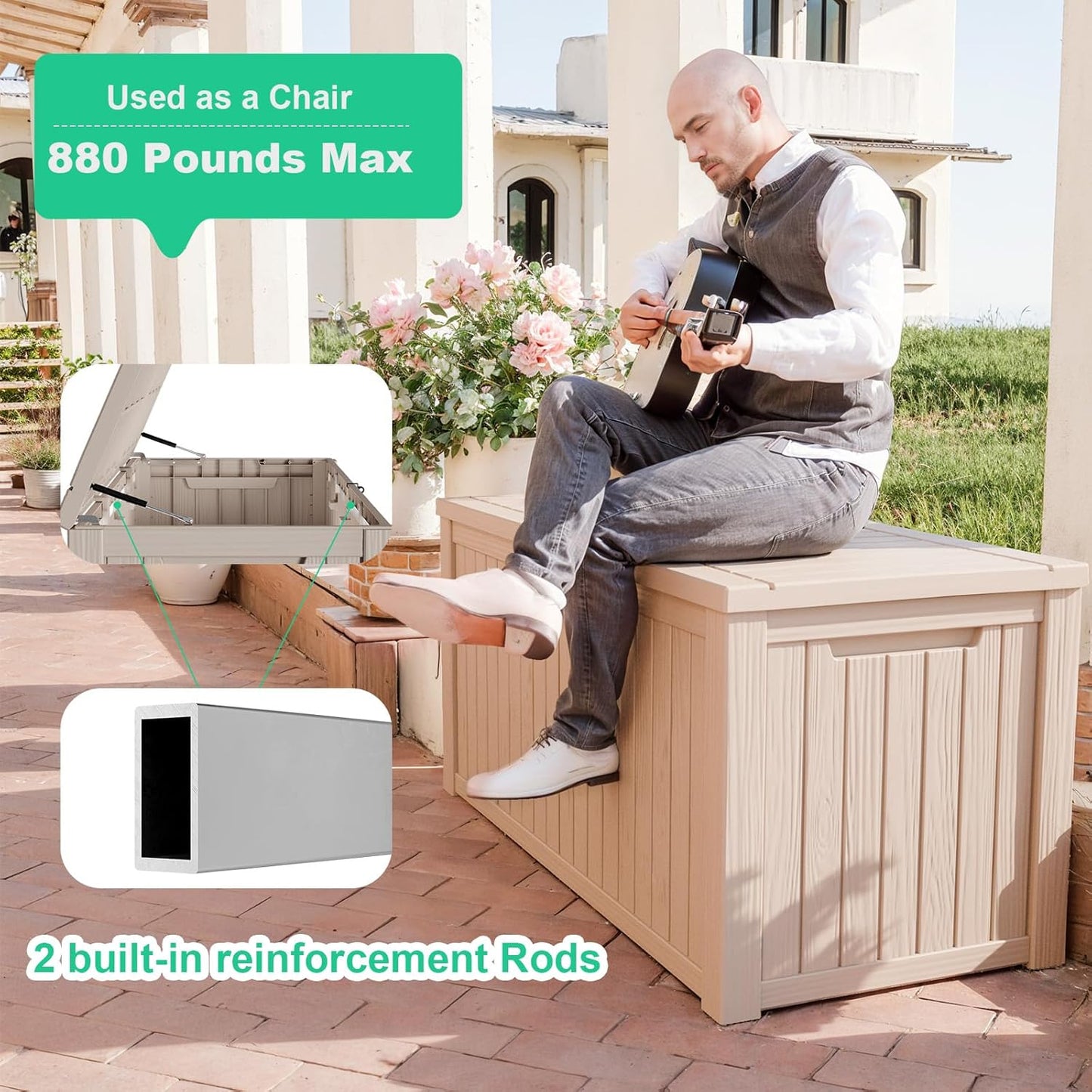 200 Gallon Resin Deck Box, Lockable Patio Outdoor Storage Box for Furniture, Garden Tools and Tools Storage, Waterproof Outside Storage Boxes - Grey