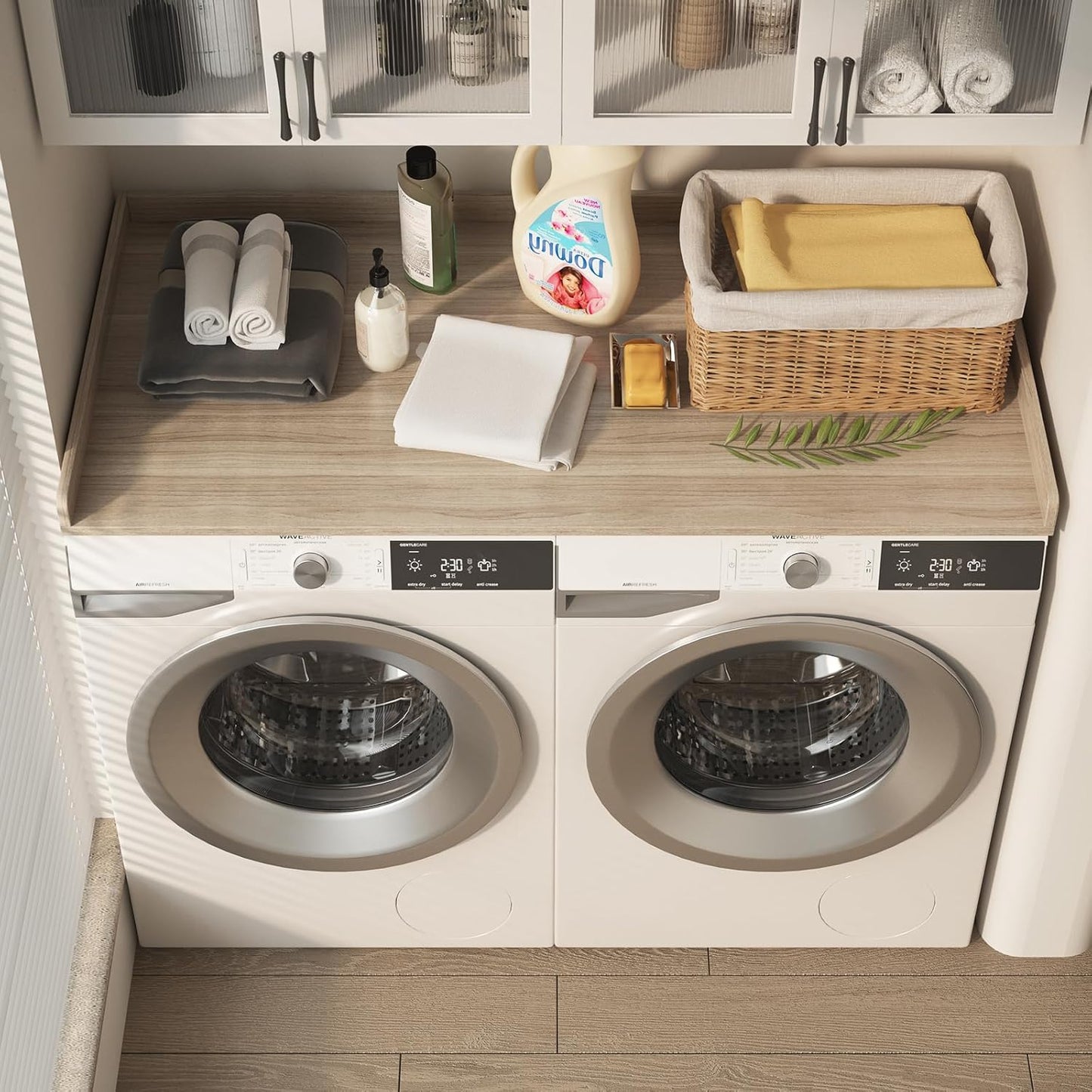 Washer Dryer Countertop, Laundry Countertop with Edge Rails - 27.5" x 54" Melamine Finish for Laundry Room Organization (Eucalyptus)