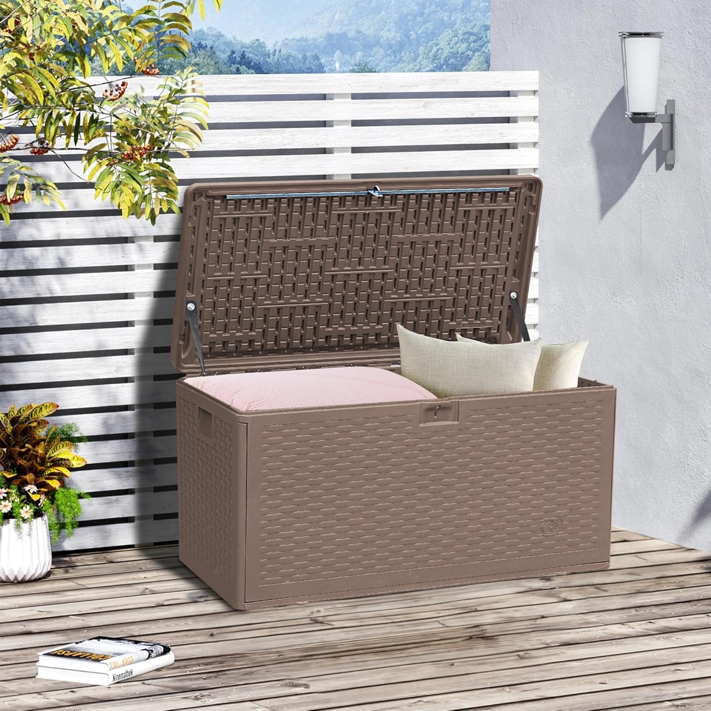 TARKARI Premium Pro Edition 73 Gallon Lockable Resin Deck Box, Waterproof & UV-Resistant Outdoor Storage Box for Outdoor Cushion Storage, Garden Tools & Pool Accessories Storage, Coffee