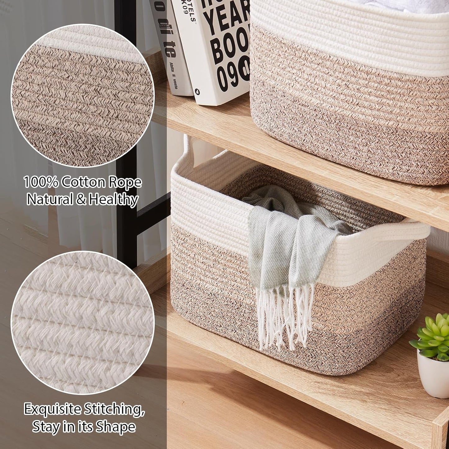 Storage Baskets for Organizing, Woven Baskets for Shelves, Rectangle Decorative Organizer for Storage Clothes, Toy, Books, Towels Nursery Bins 3 Pack (Gradient Yellow, 13"x9.85"x8.7")