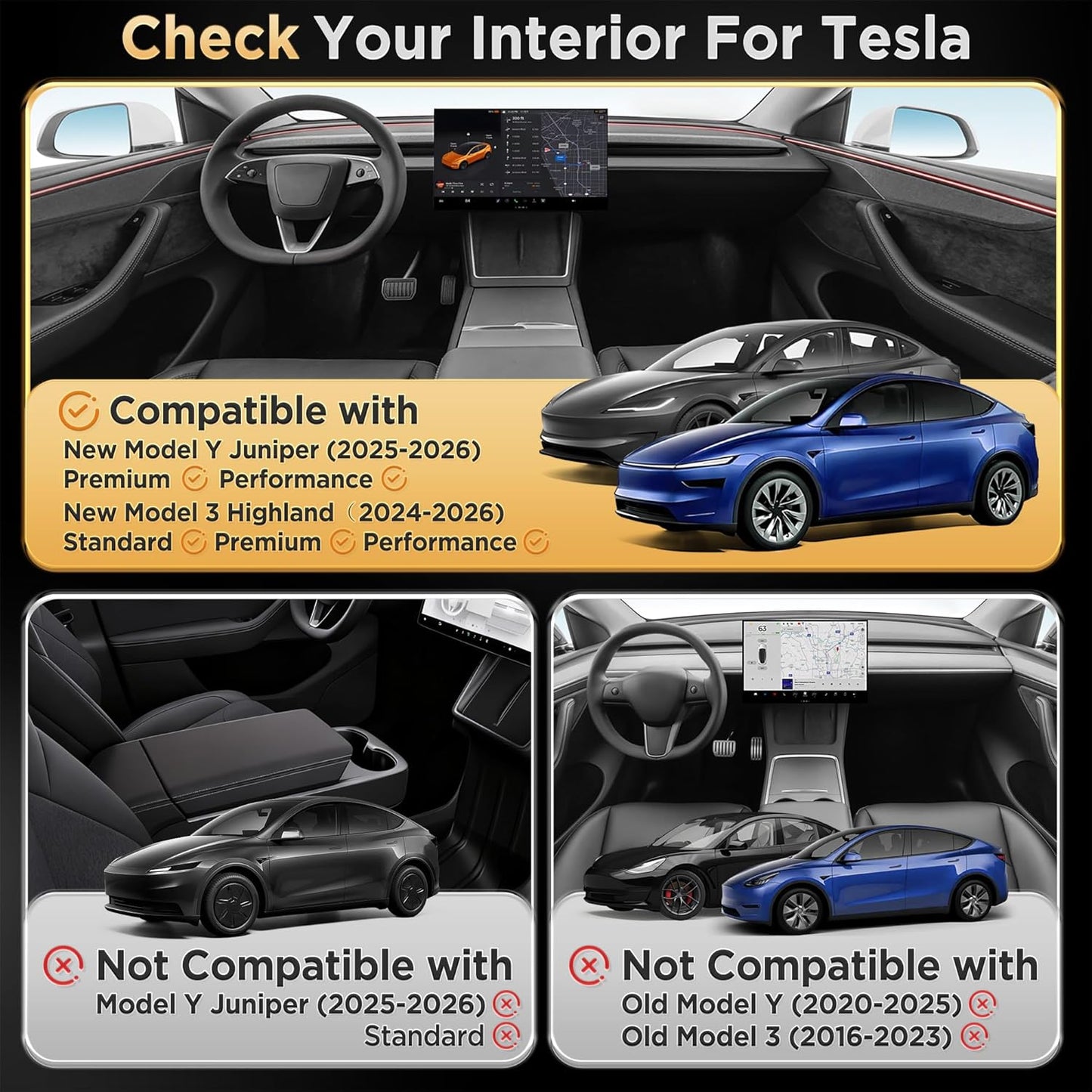 Model Y Juniper(2025-2026) & Model 3 Highland(2024-2026) Center Console Organizer [Slide Smoothly & Carbon Fiber] Sunglasses Cup Holder for Tesla Model 3 & Model Y Juniper Accessories Black