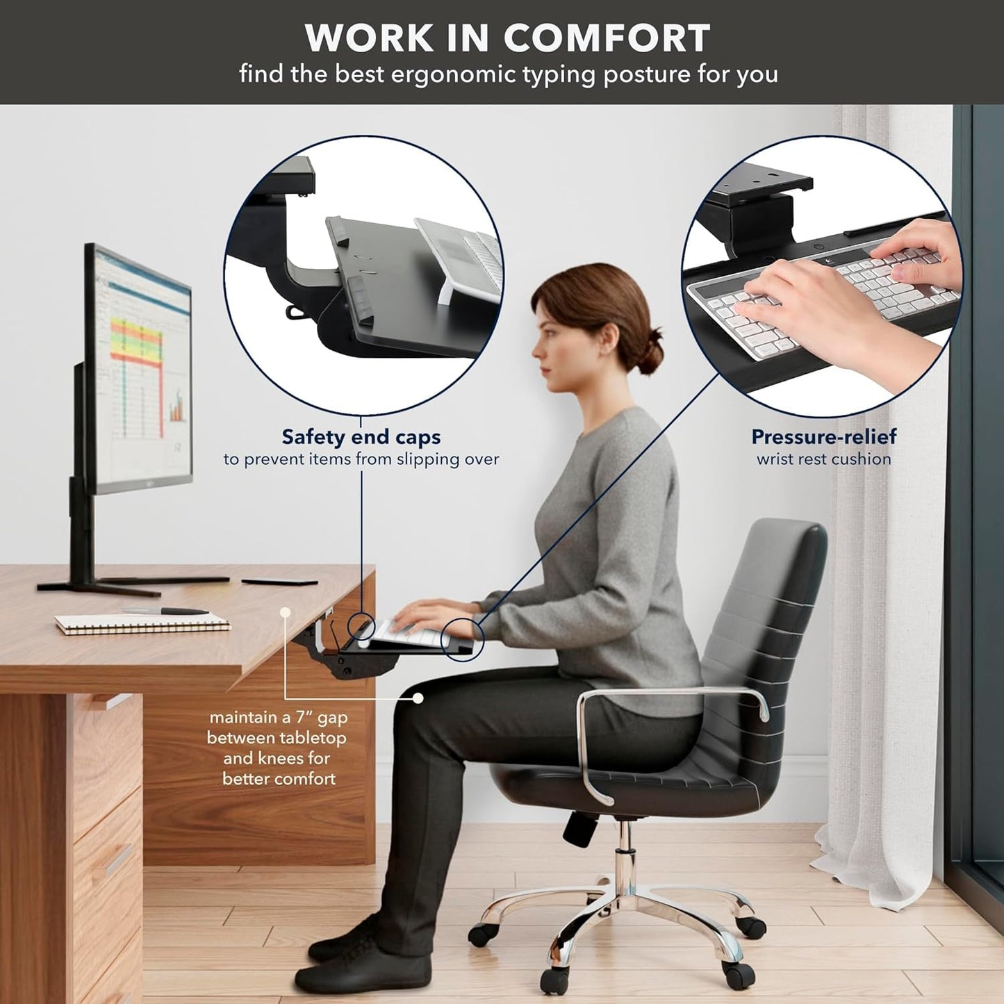 Mount-It! Under Desk Keyboard Tray – Adjustable Slide-Out Keyboard Drawer with Tilt & Swivel, 26.4" One-Piece Platform with Wrist Rest, Ergonomic Pull-Out Keyboard Holder