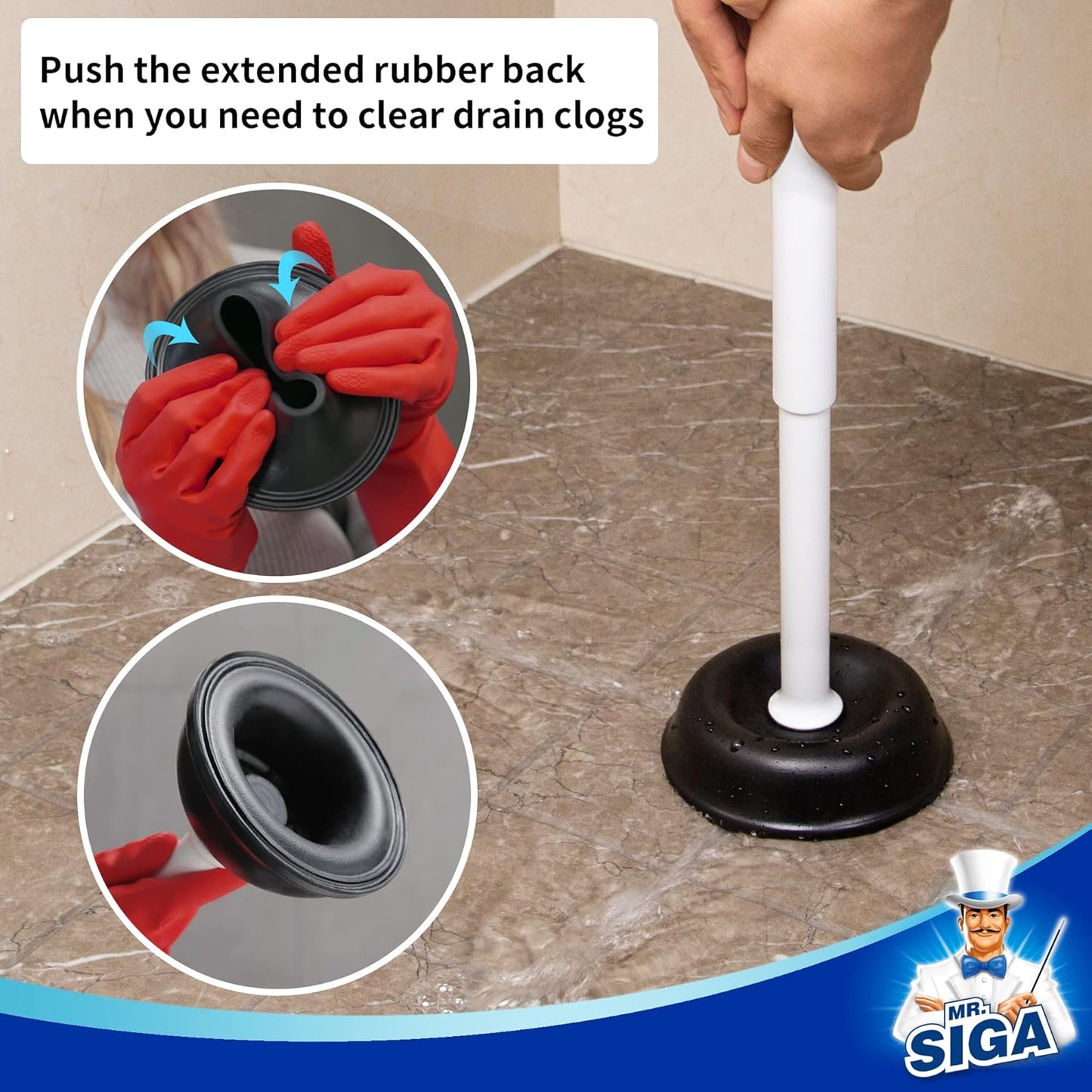 MR.SIGA Toilet Plunger with Holder, Heavy Duty Toilet Plunger and Holder Combo for Bathroom Cleaning, White