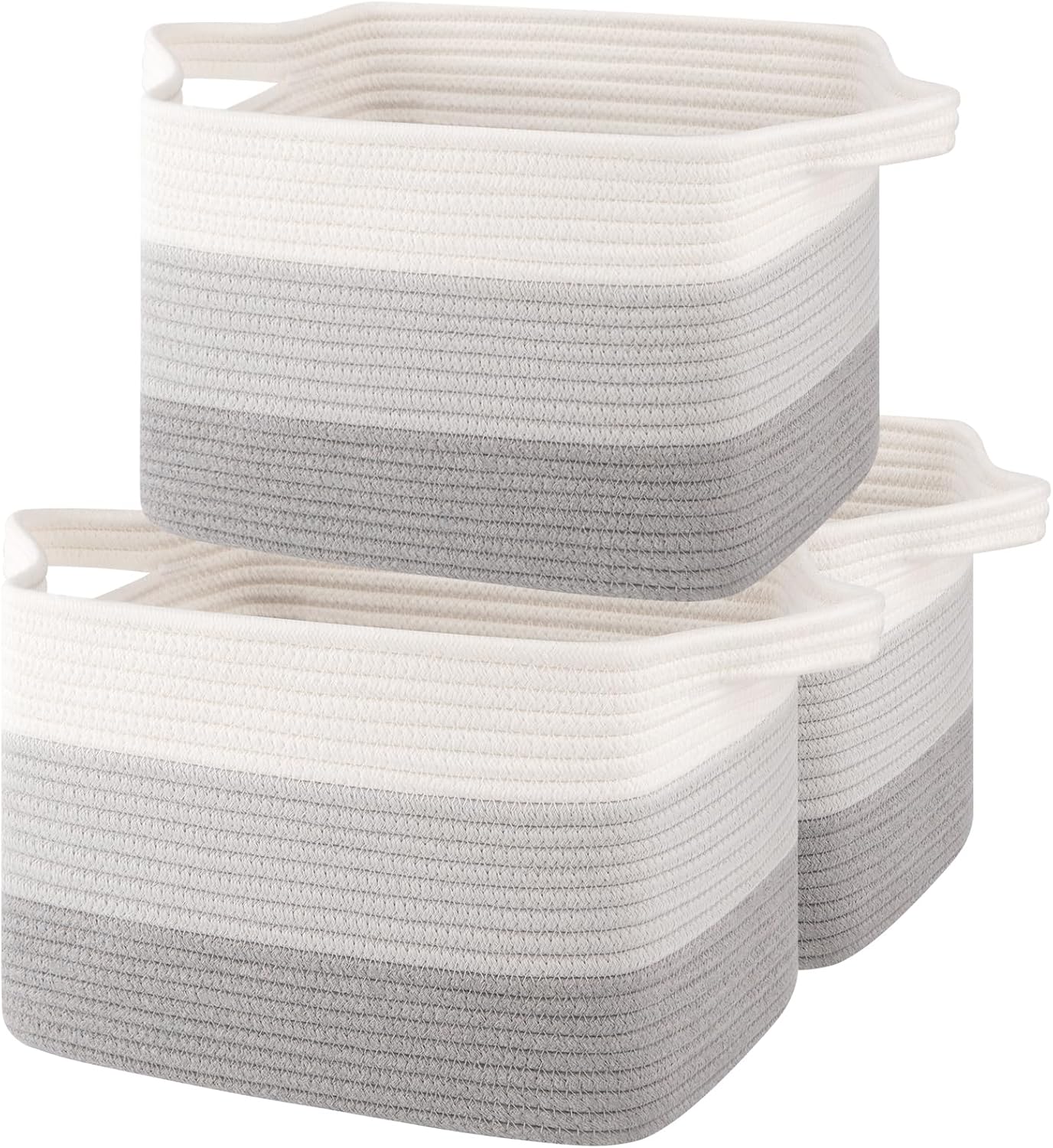 Storage Baskets for Organizing, Woven Baskets for Shelves, Rectangle Decorative Organizer for Storage Clothes, Toy, Books, Towels Nursery Bins 3 Pack (Gradient Grey, 13"x9.85"x8.7")