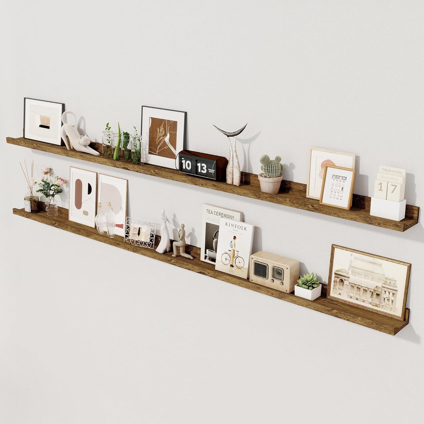Axeman 72 Inch Floating Shelves for Wall | Picture Ledge Shelf Set of 2 | Rustic Brown Picture Shelf for Wall with Ledge | Long Floating Shelves with Lip | Photo Ledge Shelves for Books Album Records