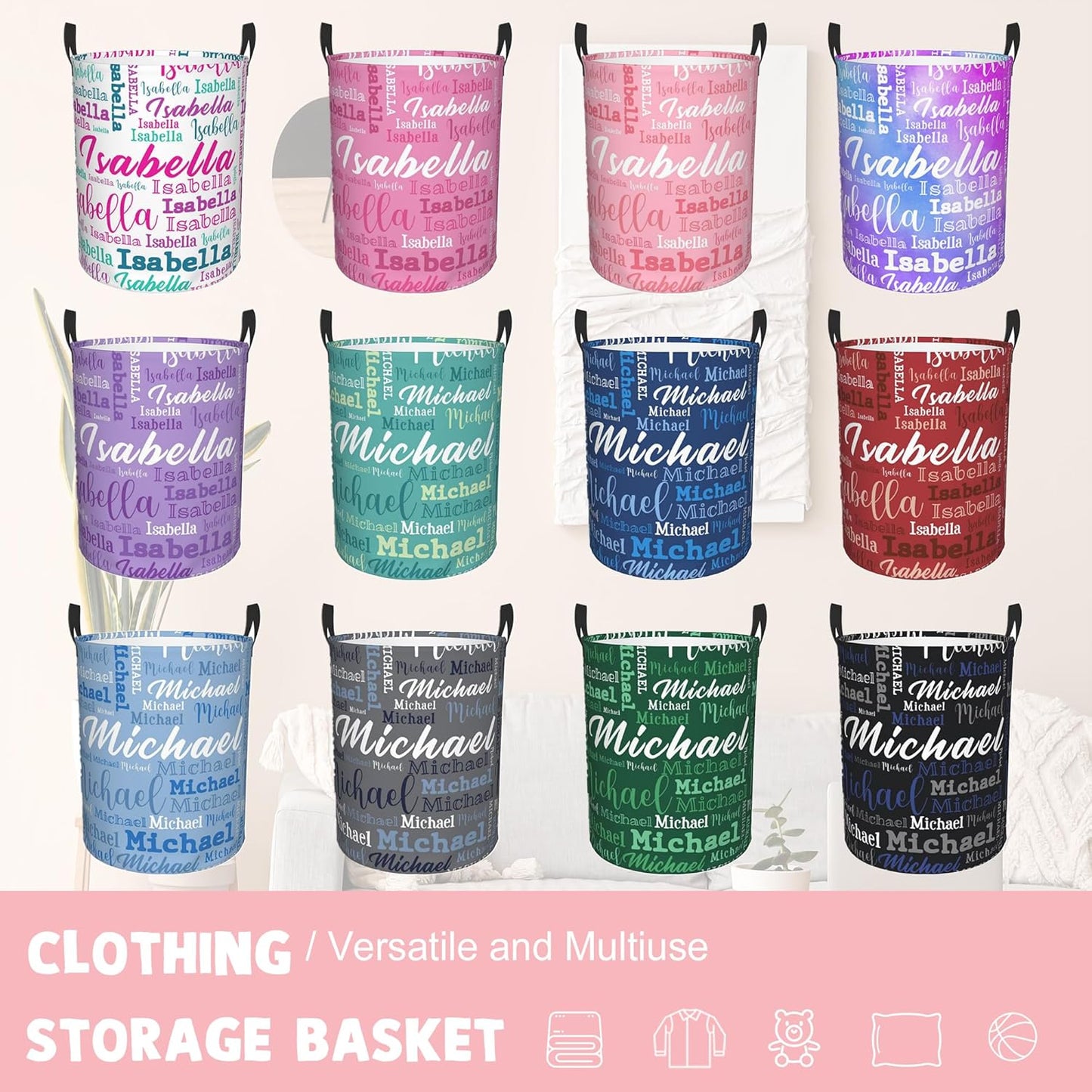 Custom Name Laundry Hamper, Personalized Laundry Baskets with Name for Boys Girls Women Men, Customized Collapsible Dirty Clothes Hamper Easy Storage Gifts for Bedroom Bathroom Living Room