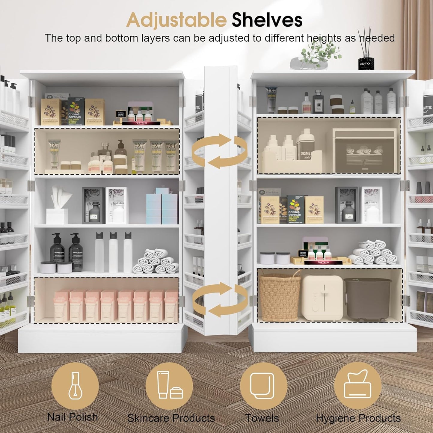 BarberPub Storage Cabinet, Multi-Functional Beauty Salon Organizer with Hinged Door, Adjustable Shelves, for Spa, Home, Office 2024 (White)