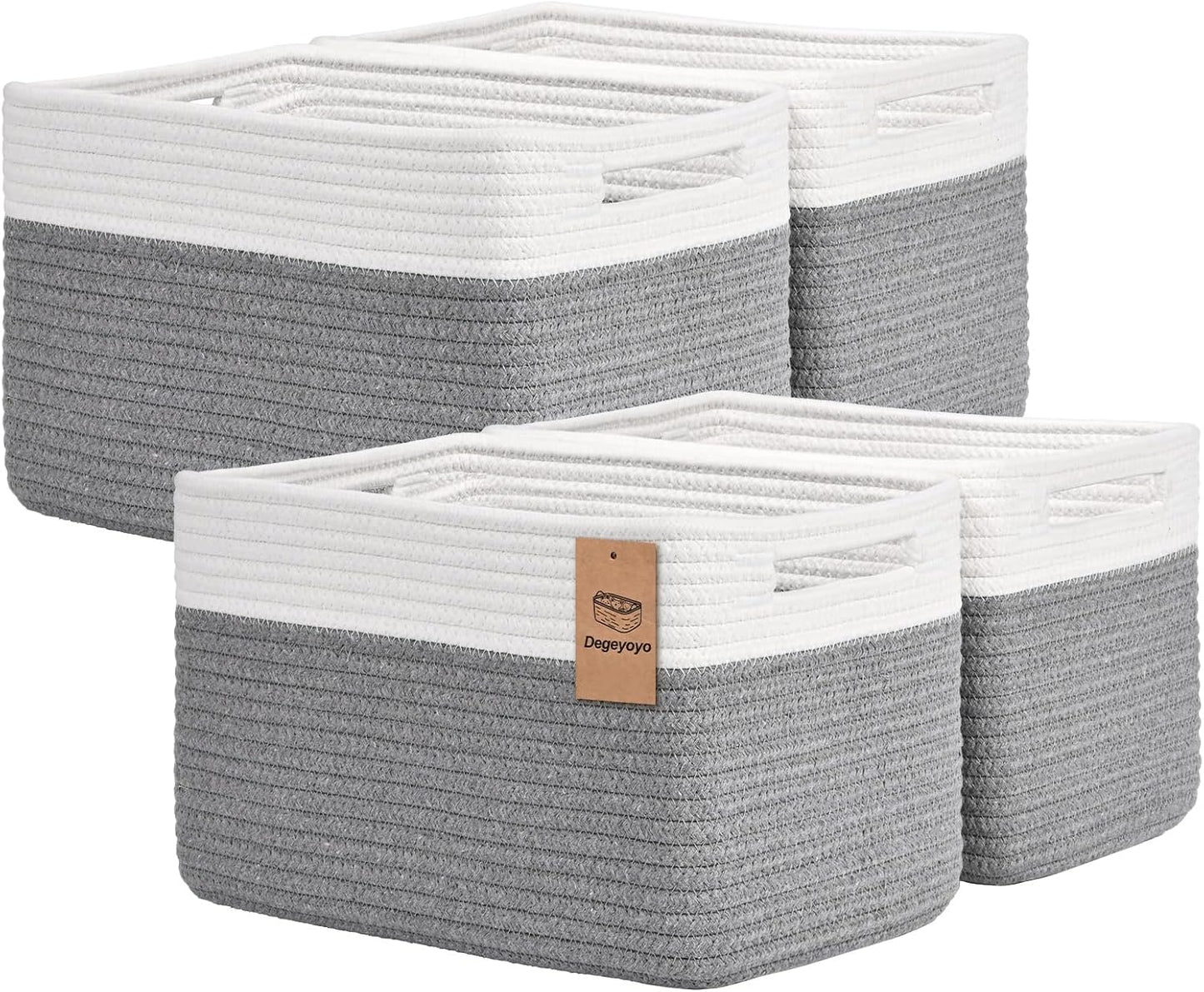 Storage Baskets for Organizing, 4 Pack Storage Baskets for Shelves, Woven Basket for Shelves, Closet Organization, Rectangle Organizer Basket Gifts Empty, 13"Lx8.7"Wx7.9"H Decorative Bins with Handles