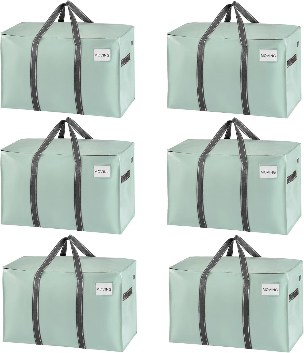 VENO 6 Pack Moving Bags and Large Christmas Storage Bins with lids. Alternative to Moving Boxes, Packing Supplies for College. Extra Large Heavy Duty Totes for Packaging (Shiny Light Green, 6 Pack)