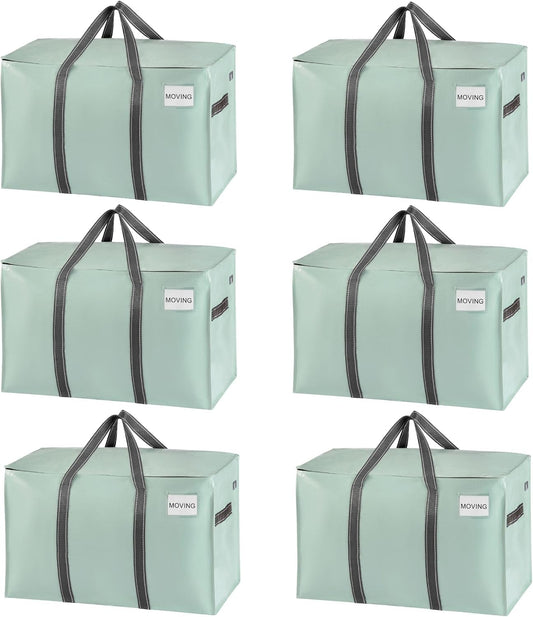 VENO 6 Pack Moving Bags and Large Christmas Storage Bins with lids. Alternative to Moving Boxes, Packing Supplies for College. Extra Large Heavy Duty Totes for Packaging (Shiny Light Green, 6 Pack)