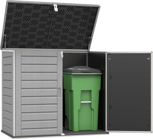 Uhomepro 4.6 Ft. X 4.1 Ft Outdoor Horizontal Storage Shed, Resin Storage Shed with Double Lockable Doors, Ideal for Garbage Can Storage and Garden Tools, Strong Water Resistance