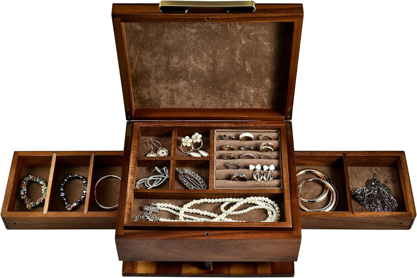 Shanik Wooden Jewelry Box for Women – Elegant Organizer with Ring Cushions, Pull-Out Drawers & Necklace/Earring Storage, Compact Gift for Jewelry Lovers