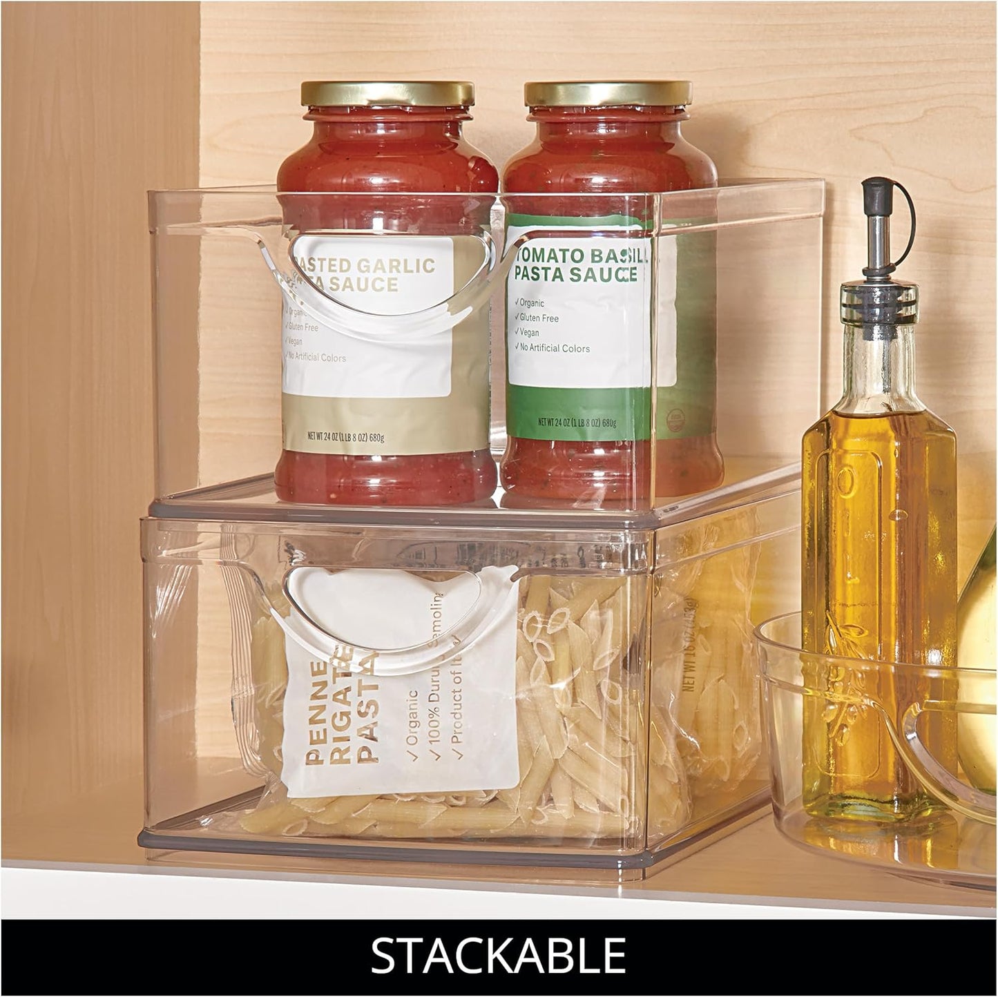iDesign Pantry Storage Bins with Handles - Organizer Bins for Cabinets or Fridge - Set of 2 - Clear
