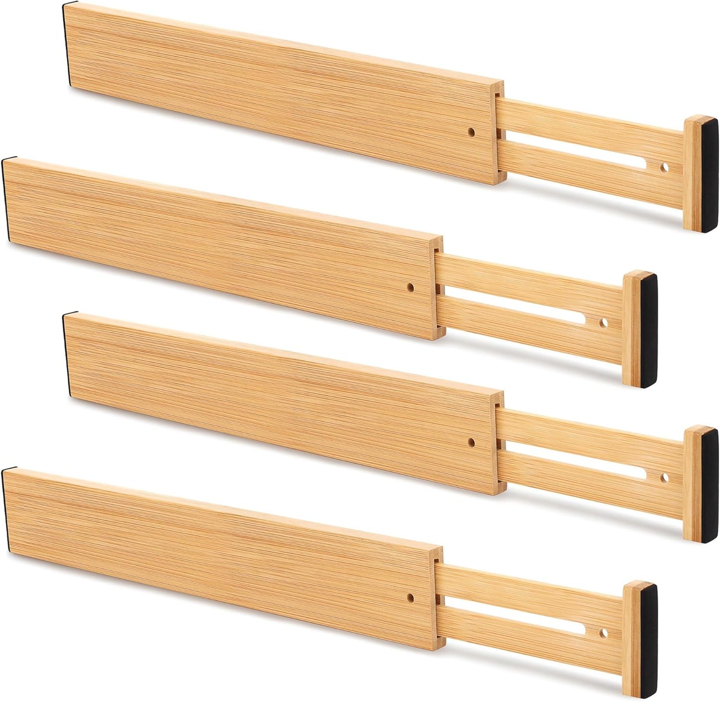 Bamboo Drawer Divider Set of 4, Adjustable Spring-Loaded Drawer Organizer (16.9"-22.2"), 2.3" Height, Suitable for Kitchen, Desk, Bathroom, Clothing, and Miscellaneous Drawer Organization, Natural