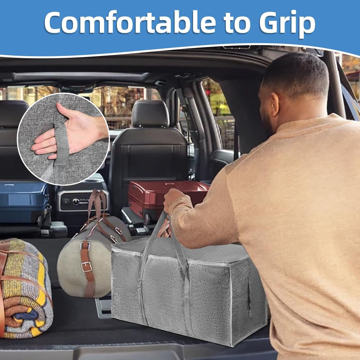 6 Pack-Extra Large Heavy Duty Moving Bags - Waterproof Storage Totes with Handles & Zippers, Foldable for College Dorm, Storage (Gray)