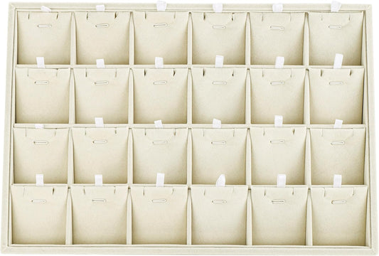 Mornajina 24 Grids Stackable Jewelry Tray Organizer with Removable Dividers, Velvet Jewelry Display Tray for Earrings Necklaces Bracelet Rings Display Showcase - Light Khaki
