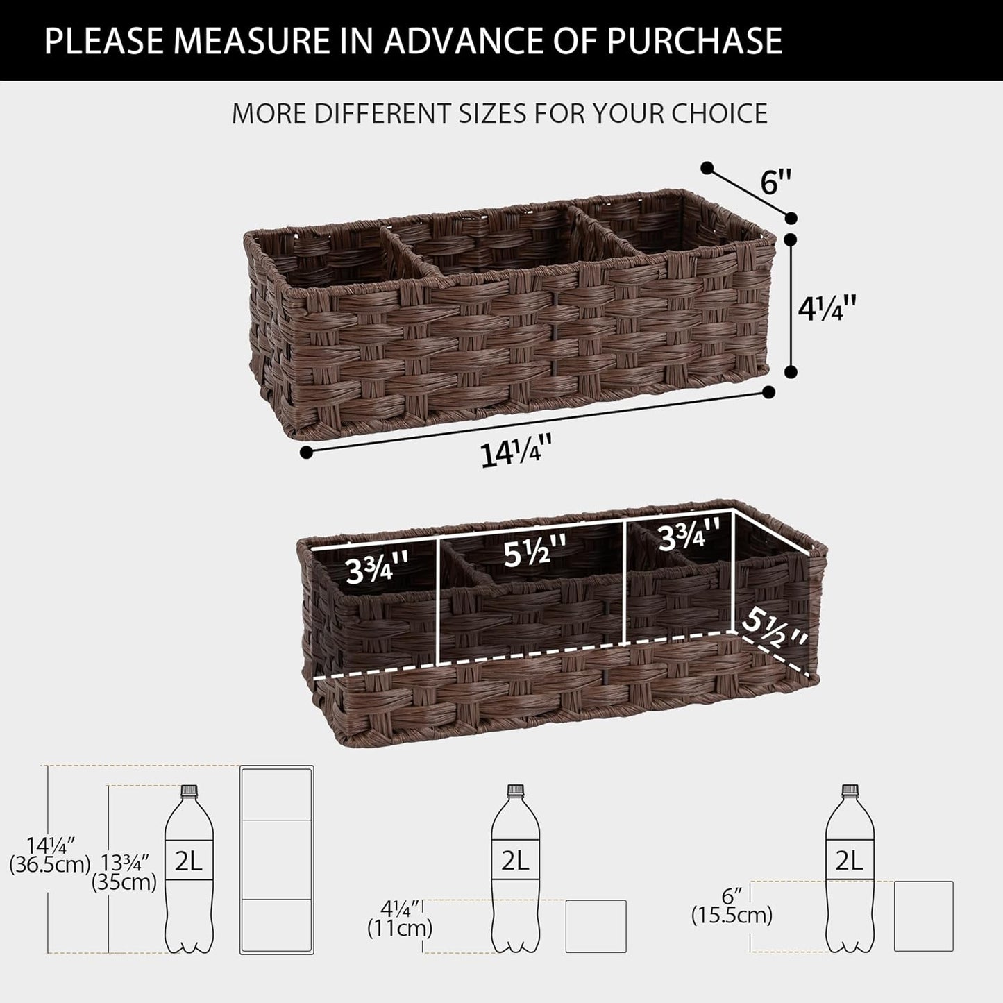 GRANNY SAYS Bathroom Baskets for Organizing, Wicker Baskets for Shelves, Toilet Storage Basket with Dividers, Small Basket for Organizing, Brown, 2-Pack