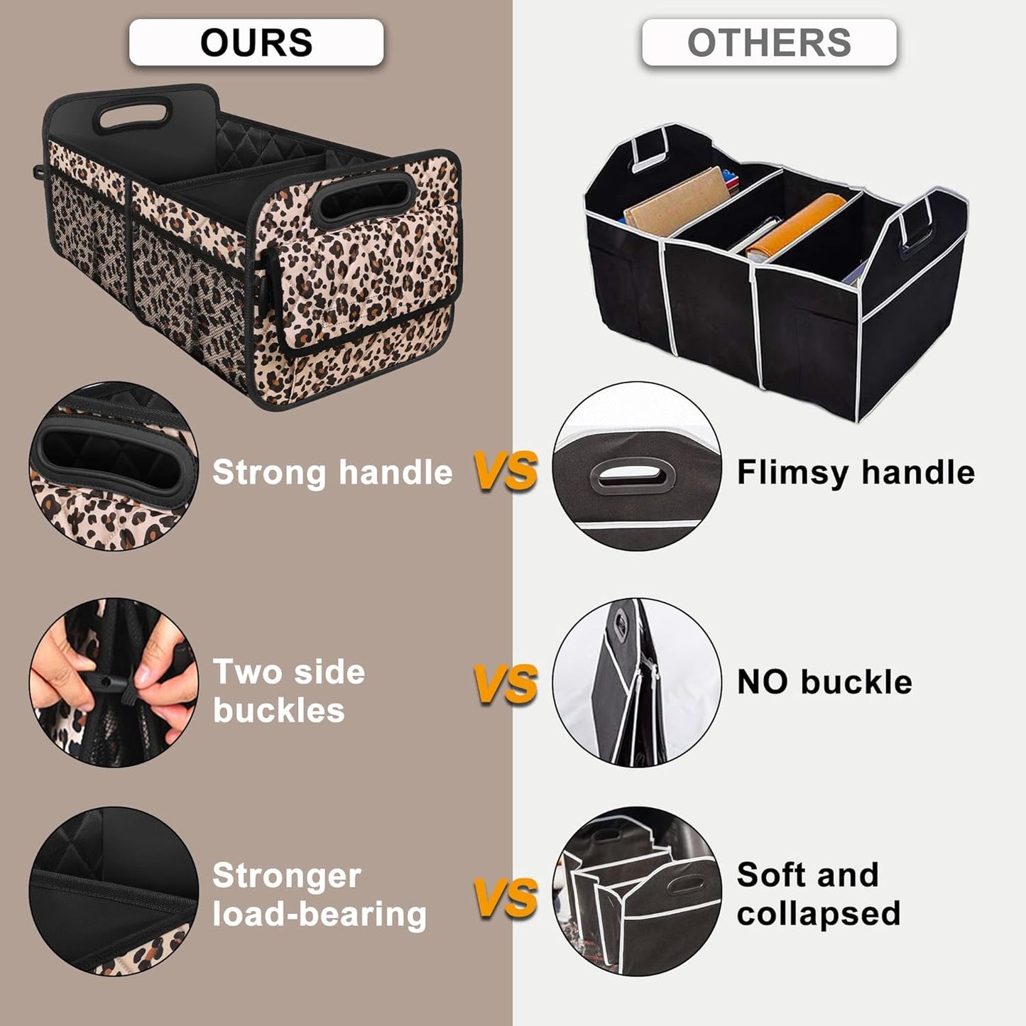Deosk Trunk Organizer for SUV, Car Organizers and Storage with 6 Pocket, Car Accessories for Women/Men - Large, Leopard Print