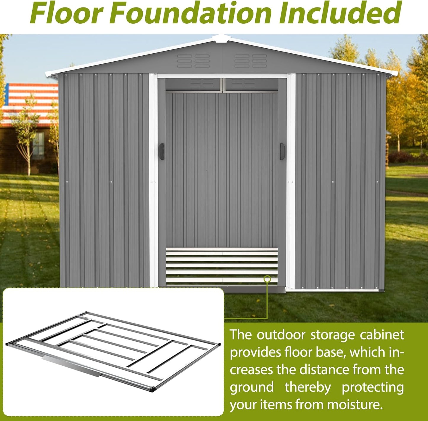 Metal Outdoor Storage Sheds 8 x 6 FT Lockable Metal Garden Shed Steel Anti-Corrosion Storage House with Double Lockable Door for Backyard Outdoor Patio
