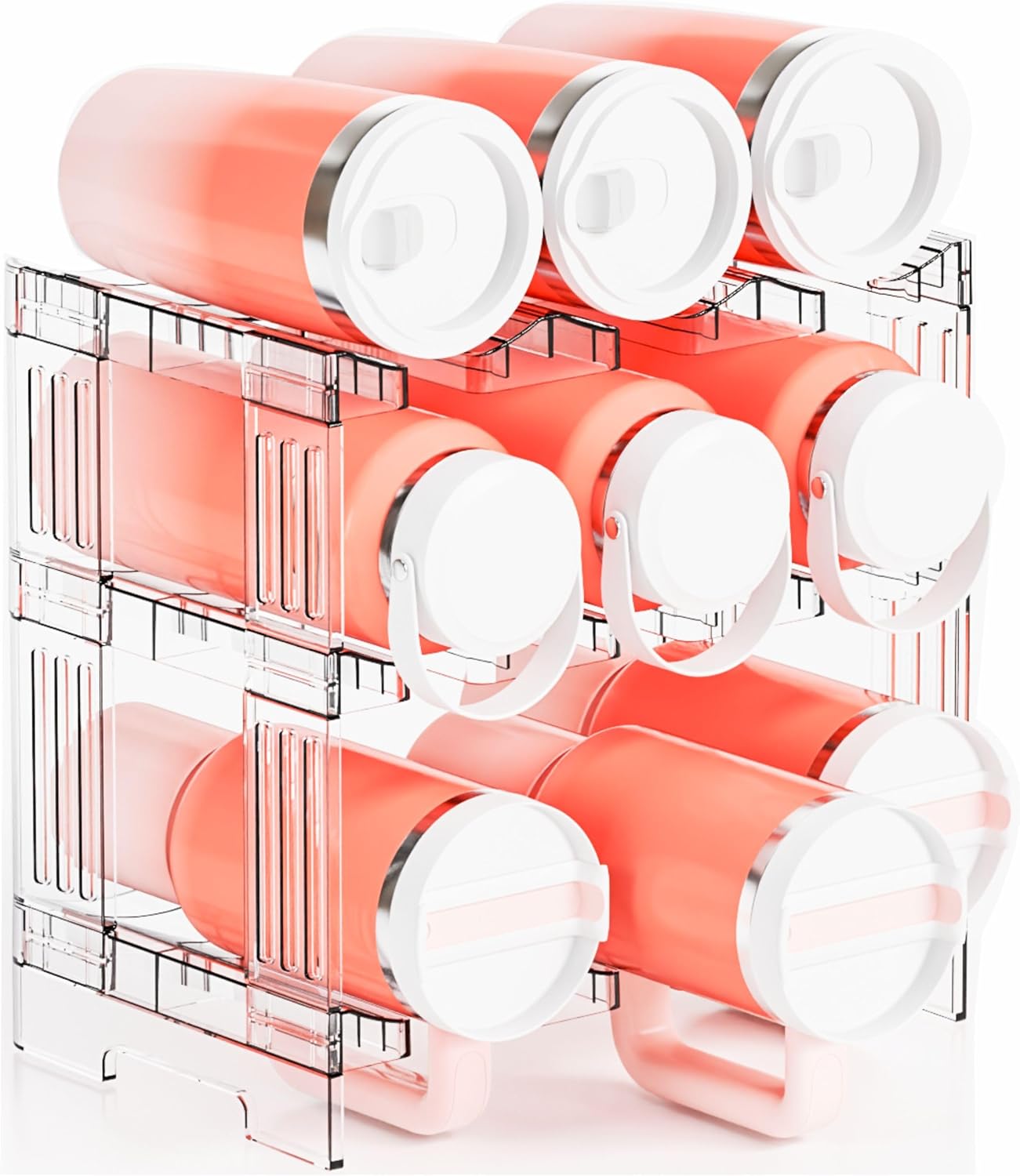 Yieach Stackable Water Bottle Organizer for Cabinet Yeti or Stanley Storage Organizers - Larger Compartment for 40 oz Stanley Cup Holder and Other Tumbler Organizers,Waterbottle Rack for Pantry,3 Tier