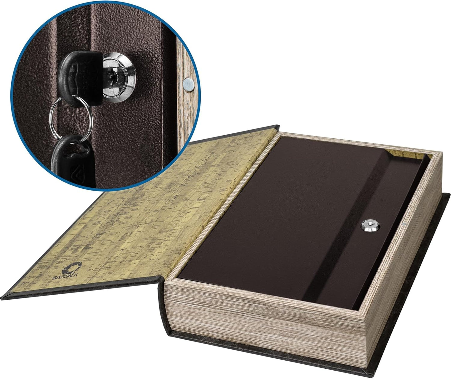 Barska Large Antique Book Lock Box with Key Lock , 8.75" x 2.75" x 13", black