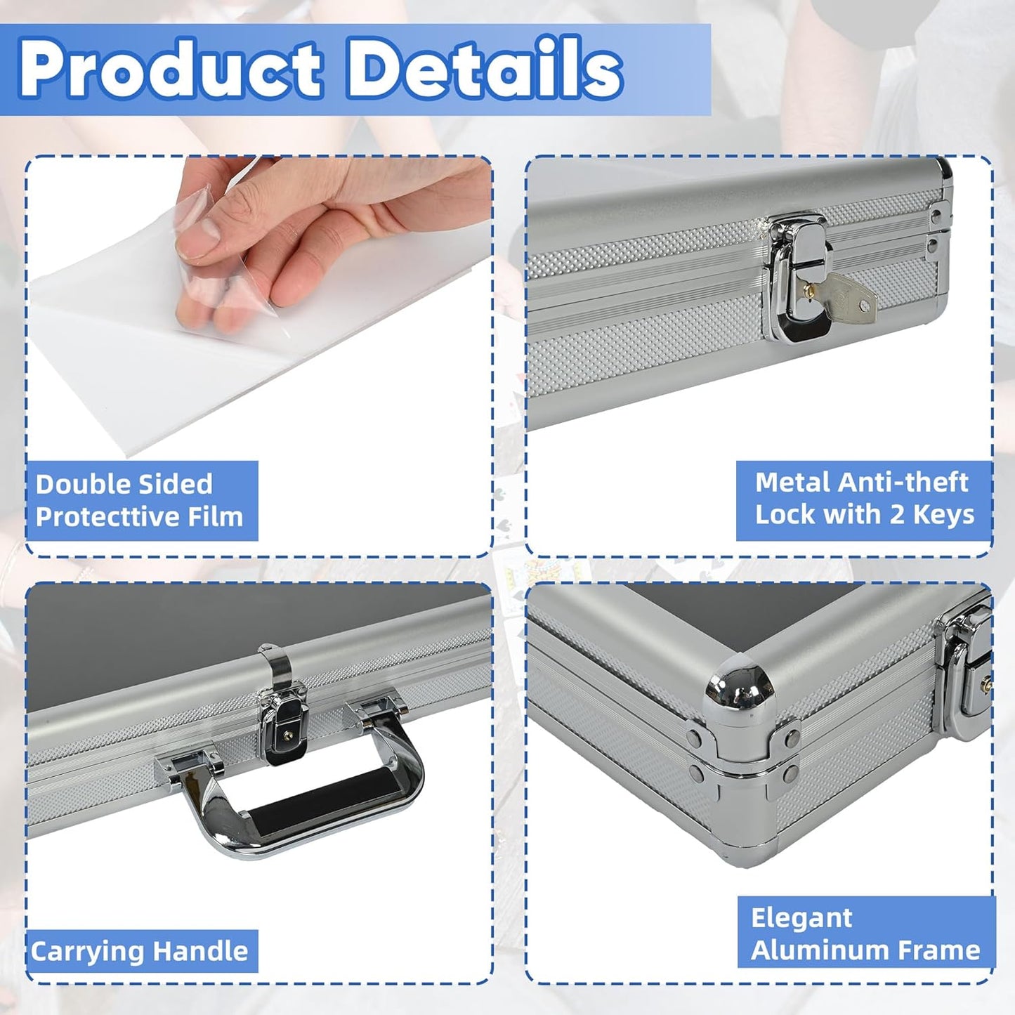 Portable Trade Show Display Case, 24''x20'' Aluminum Card Show Display Case with Lock, Table Top Sports Card Showcase with Clear Acrylic Glass for Jewelry, Trading Cards, Collectibles, Pastry Shows