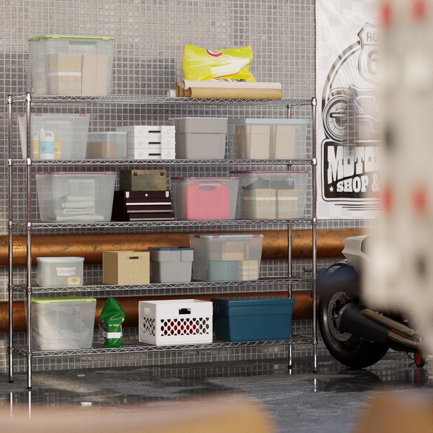 14" Deep x 72" Wide x 64" Height Wire Shelving Kit | 5-Tier | NSF Commercial Storage Rack Unit