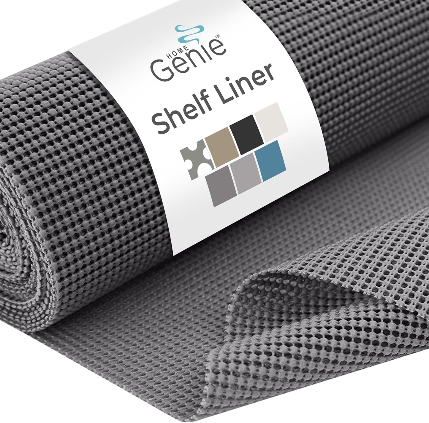 HOME GENIE Shelf Drawer and Cabinet Liner, Durable with Strong Grip, 17.5 IN x 20 FT, Non Adhesive Liners Protect Kitchen Cabinets and Cupboard, Pantry, Bathroom Drawers and Shelves, Desks, Slate Gray