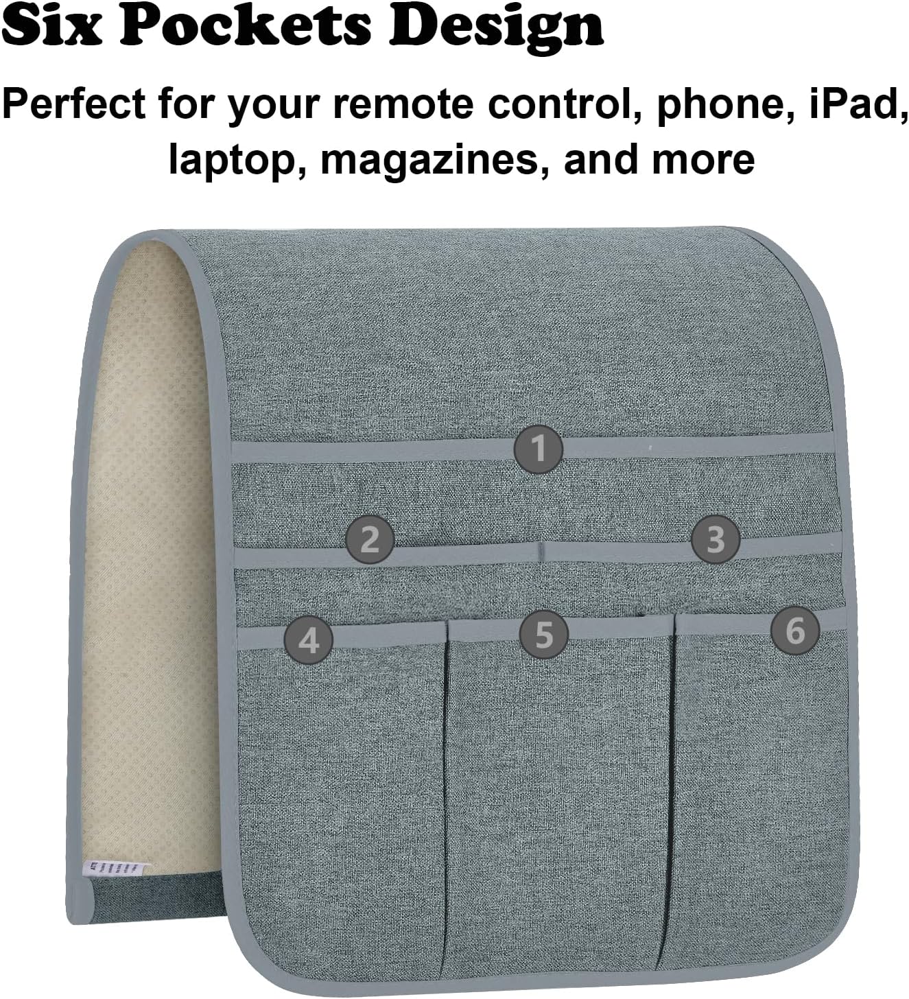 Teniux Remote Control Holder Armchair Caddy for Recliner Couch, Non-Slip Armrest Organizer with 5 Pockets for Magazine, Tablet, Phone, iPad (Silver Grey)