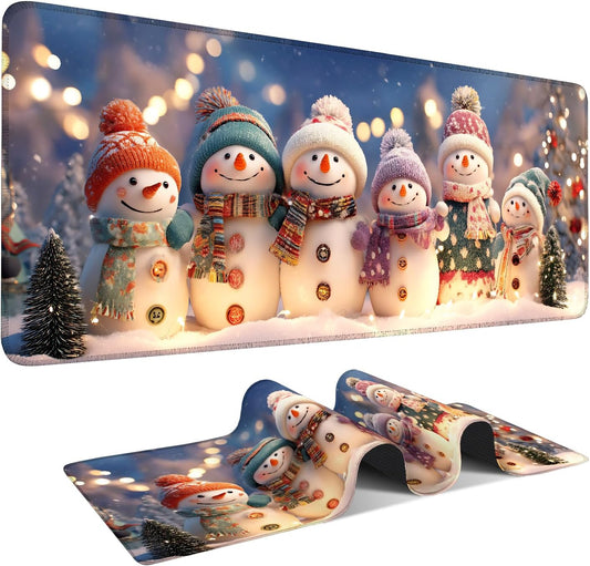 Six Snowmen Gaming Mouse Pad 31.5"x11.8"Desk Mat Anti-Slip Rubber Base & Durable Stitched Edges for Gamers Smooth Mouse Writing Surface for Desk Office/Home