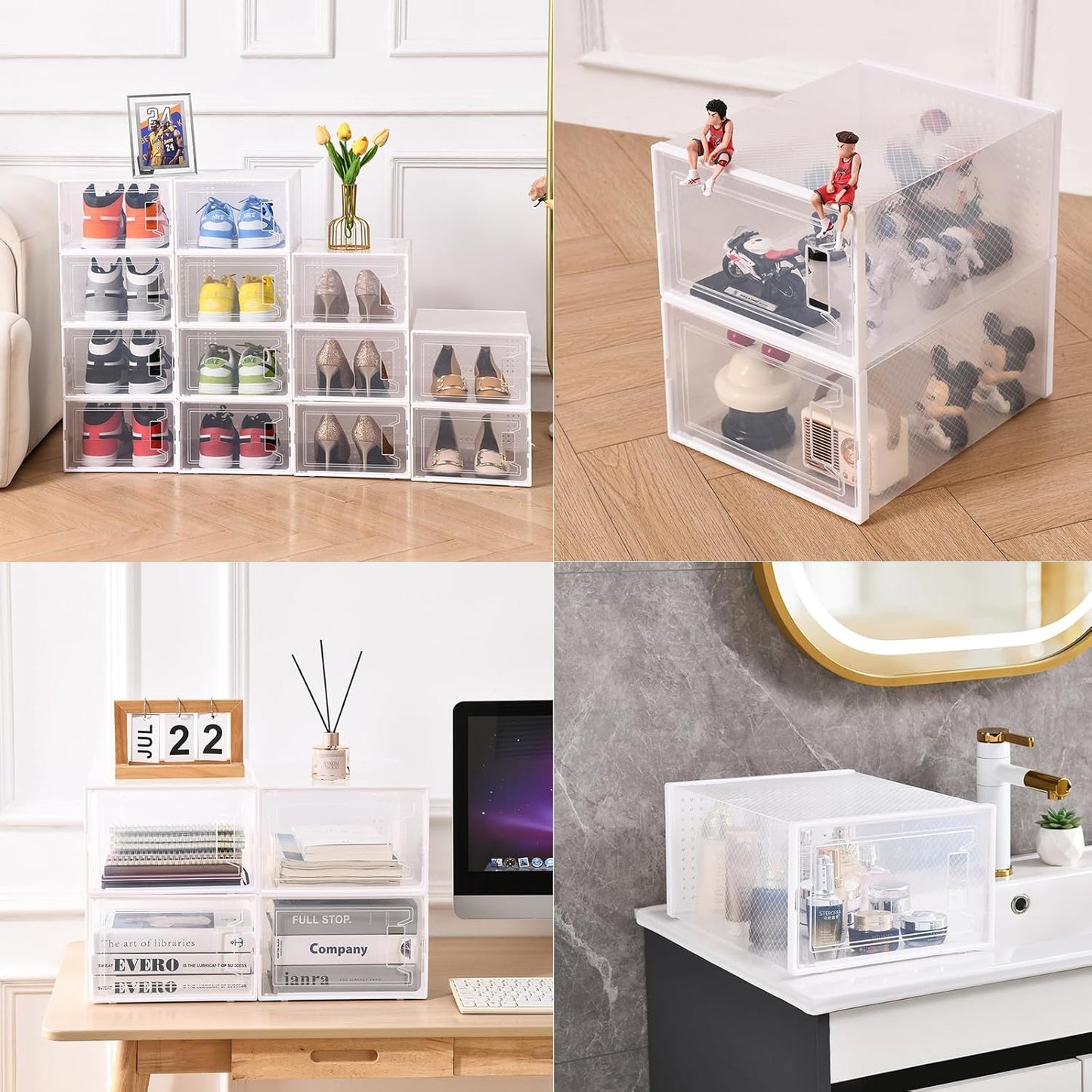 Large Shoe Storage Boxes Organizers Clear Plastic Stackable 12 Pack Fit Size 9, Shoe Rack & Holder Substitute, Sneaker Containers, Toy Storage Organizer Bins for Entryway, Closet, Under Bed