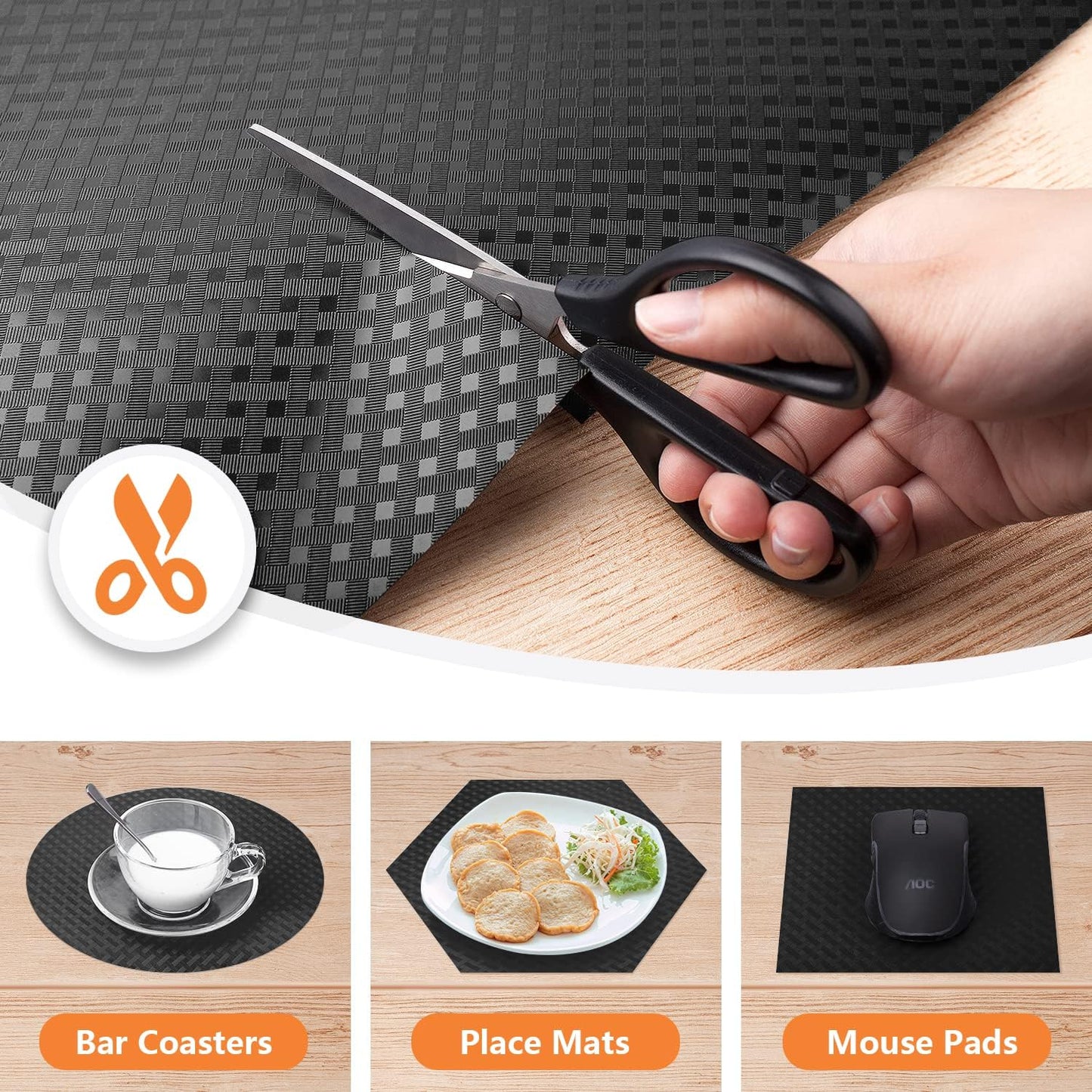 Shelf Liners for Kitchen Cabinets Refrigerator Liners Waterproof Kitchen Cupboard Liner Non-Slip Drawer Mats EVA Material Non Adhesive Fridge Liner for Shelves - Black（11.8 x 236.2 Inches x 2 Rolls