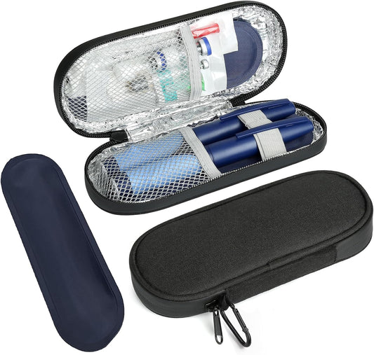 Insulin Pen Cooler Travel Case with 2 Reusable TSA Approved Ice Packs, Diabetic Medication Insulated Cooler Bag for Insulin Pens and Other Diabetic Supplies Storage Black