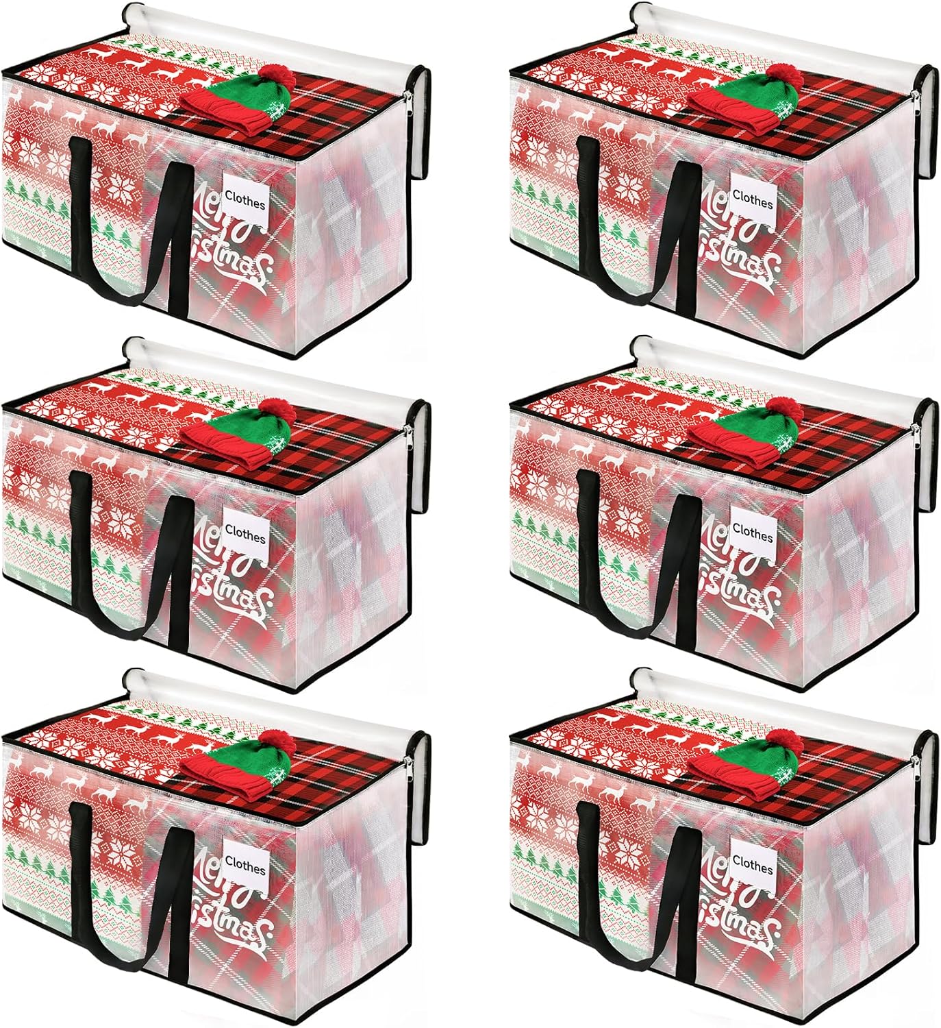 BlissTotes Moving Bags, 6-Pack Storage Bags, Moving Bags Heavy Duty Extra Large, Moving Totes, Clear moving Bags, Reinforced Handles & Tag Pocket, Christmas Totes (76L)