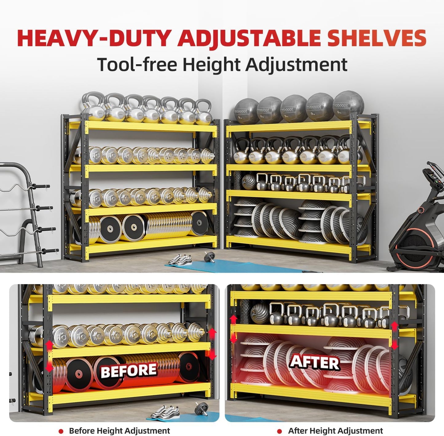 48" W Garage Shelving,4-Tier Heavy Duty Storage Shelves Unit with Adjustable Metal Shelf for Warehouse,Basement,Workshop,4000LBS,48" W x 20" D x 79" H,Black&Yellow