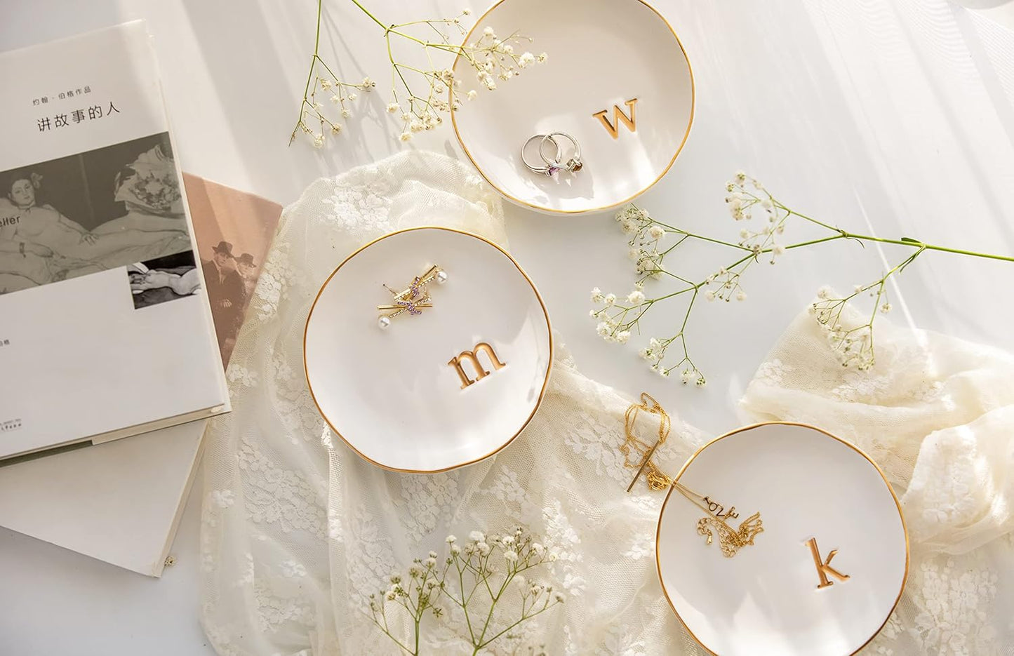 COLLECTIVE HOME - Ceramic Jewelry Tray, Decorative Trinket Dish for Rings Earrings Necklaces Bracelet Watch Keys, Birthday Mother's Day Christmas Gift for Women, 4.75", Glossy (e)