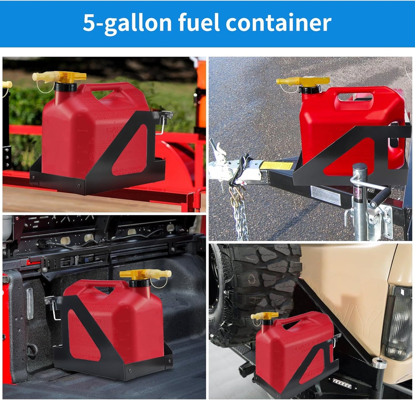 5 Gallon Gas Can Holder for Trailer Compatible with No-Spill Gas Can 5 Gallon, Fuel Jug Holder Fit for Trailers Trucks, with Anti-Theft Lock