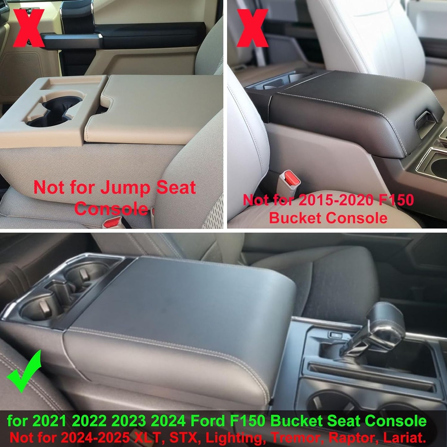 Center Console Organizer Compatible with 2021 2022 2023 2024 Ford F150 Interior Accessories, Armrest Box Insert Storage Tray (Full Console w/Bucket Seats ONLY) Black Trim