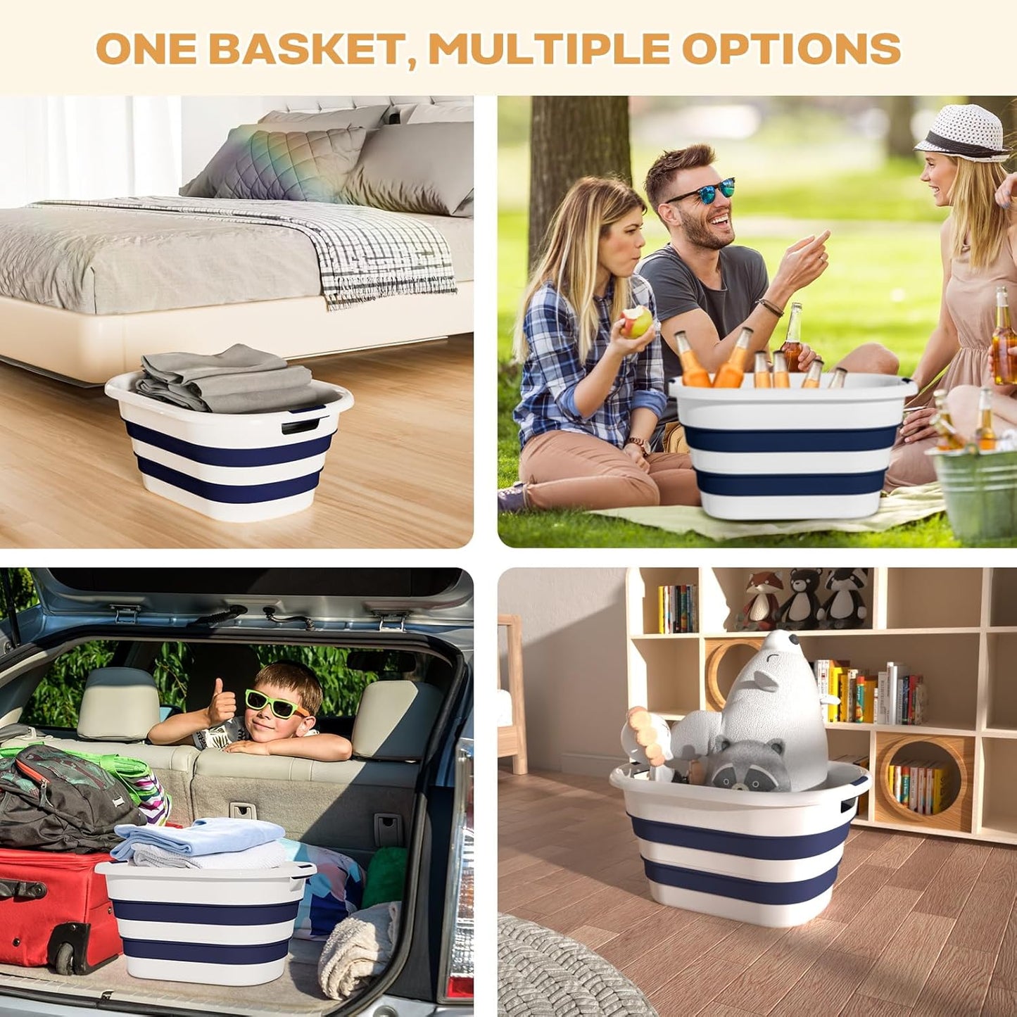 43L(11.5Gallon) Collapsible Laundry Baskets plastic, Pop Up Laundry hamper/Storage Container, Foldable Laundry Basket with Large Capacity,Sturdy,Space Saver (Blue, 2 Packs)