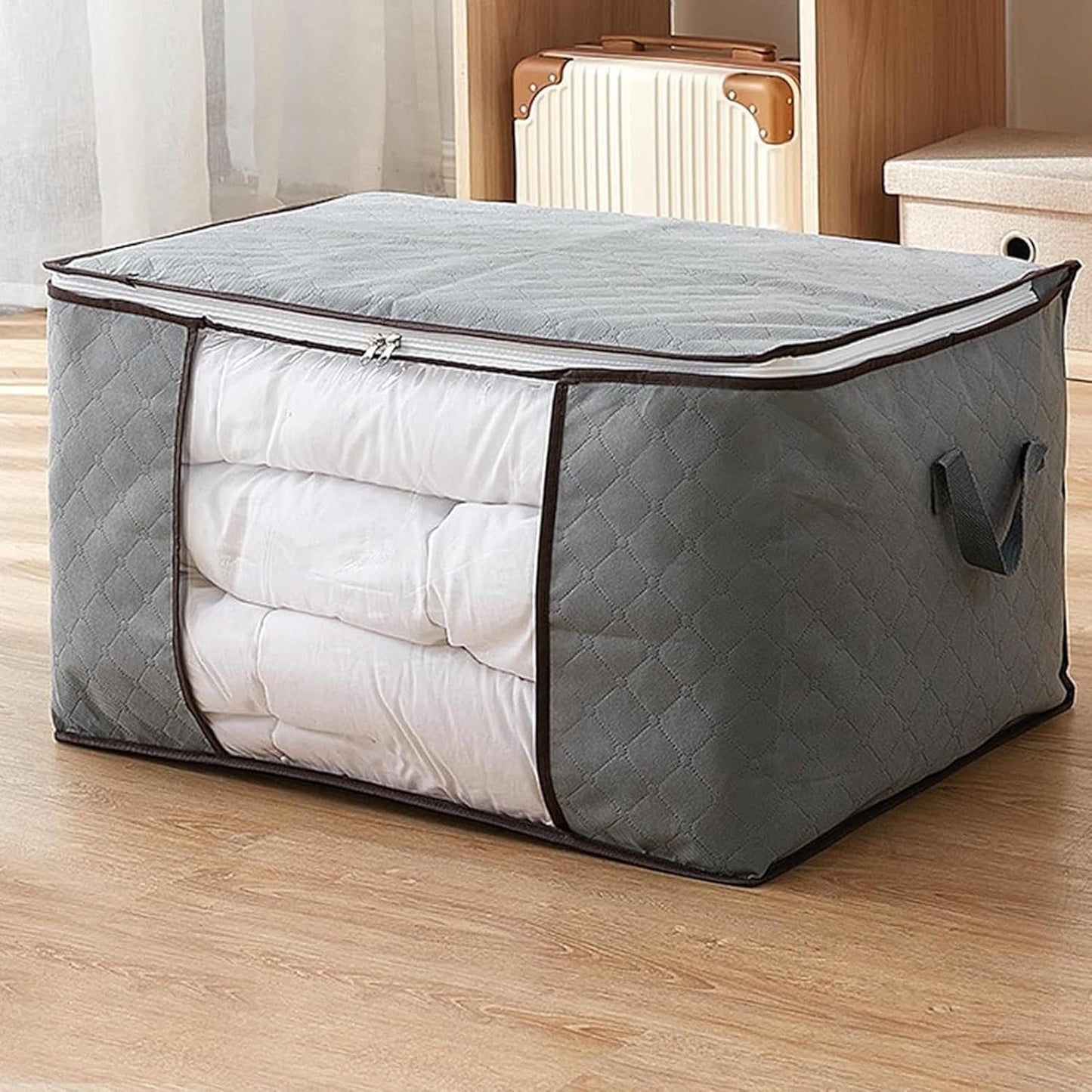 Comforter Storage Bags - Extra Large Clothes Bins, Foldable Organizer with Clear Window, Reinforced Handles, Durable Material | ClosetStorage for Bedding, Blankets, Quilts, Seasonal Garments, Home Ac
