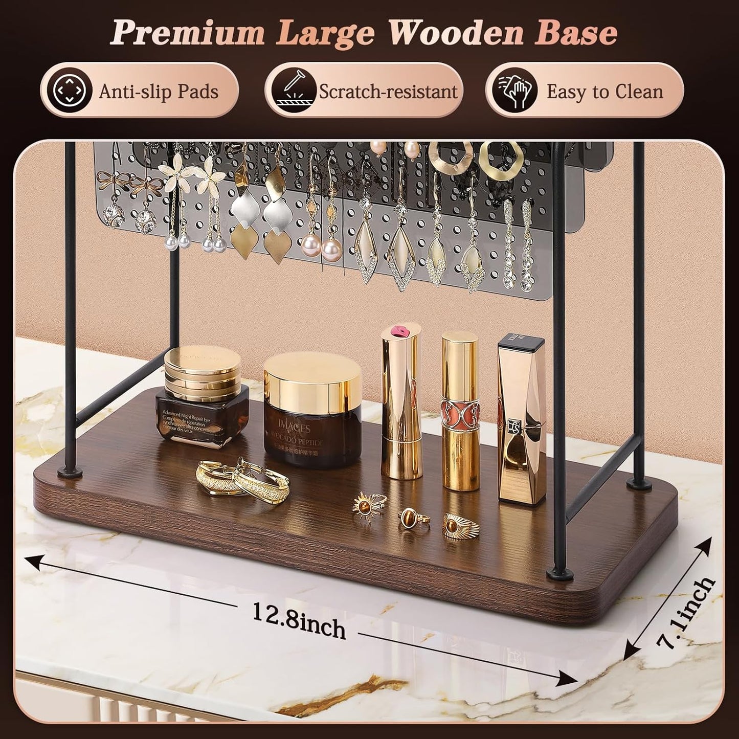 Earring Organizer, Earring Holder Display Stand with 3 Earring Storage Pegboards 568 Holes, Jewelry Organizer with Hook Rack for Stud Earrings Necklace, Acrylic Large Jewlery Hanger Towers for Women