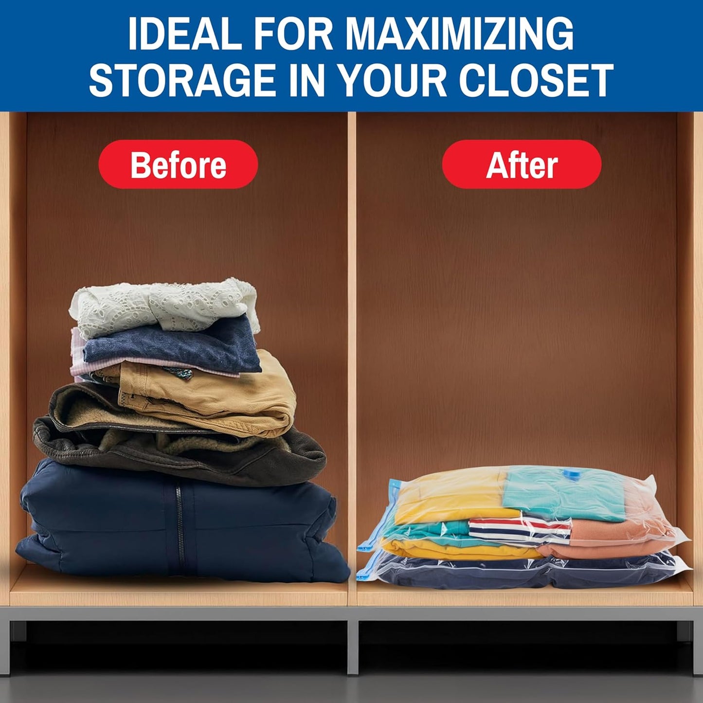 Spacesaver Premium Vacuum Storage Bags. 80% More Storage! Hand-Pump for Travel! Double-Zip Seal and Triple Seal Turbo-Valve for Max Space Saving! (Jumbo 6 Pack)