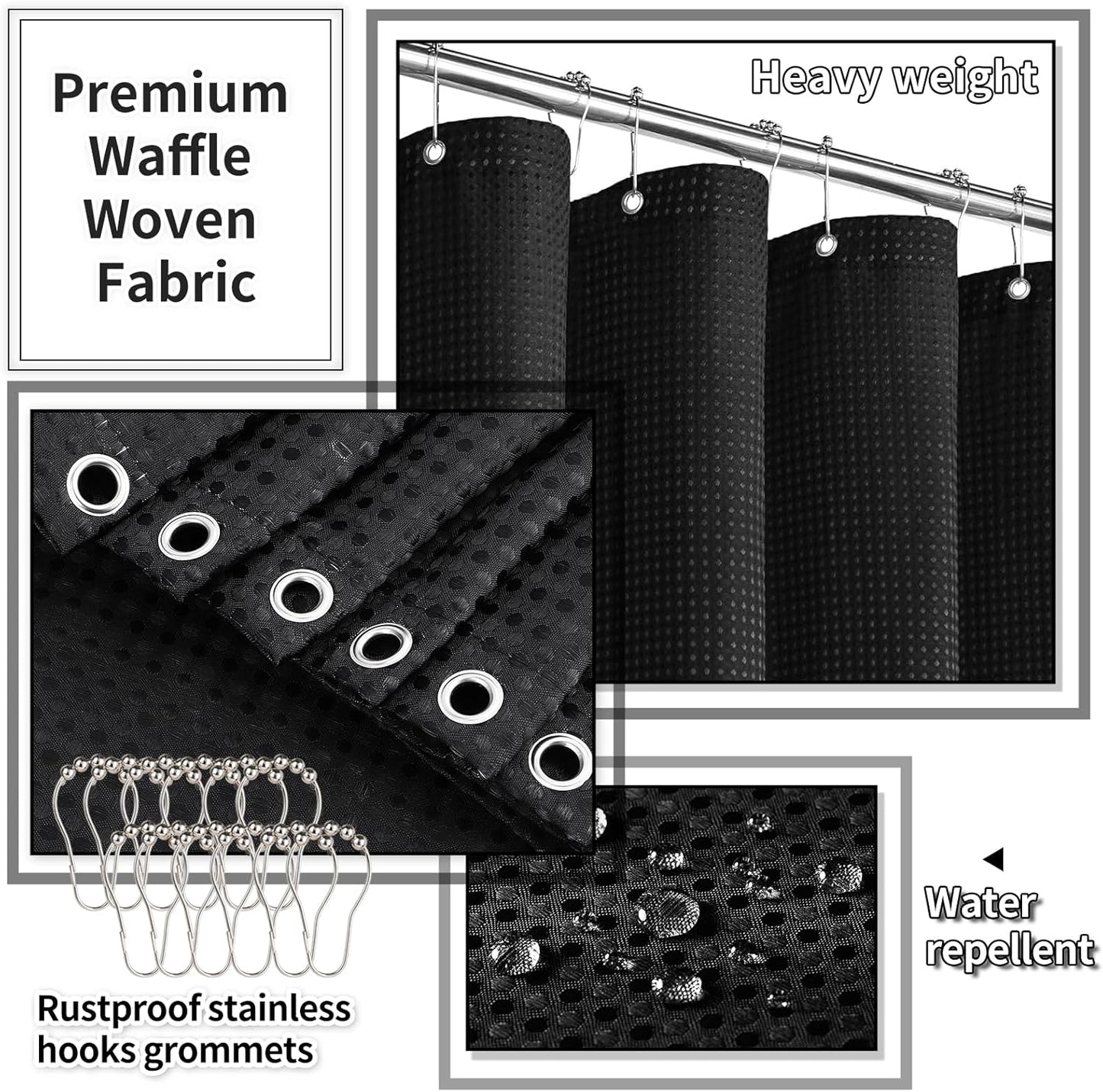Bathroom Accessories Set - 25PC Black Bathroom Set, Bathroom Set with Shower Curtain and Rugs, Black Shower Curtain Set & Bathroom Rugs