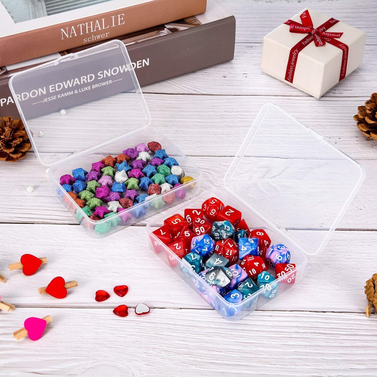 SATINIOR 24 Packs Small Clear Plastic Beads Storage Containers Box with Hinged Lid for Storage of Small Items, Crafts, Jewelry, Hardware (4.45 x 3.3 x 1.18 Inches)