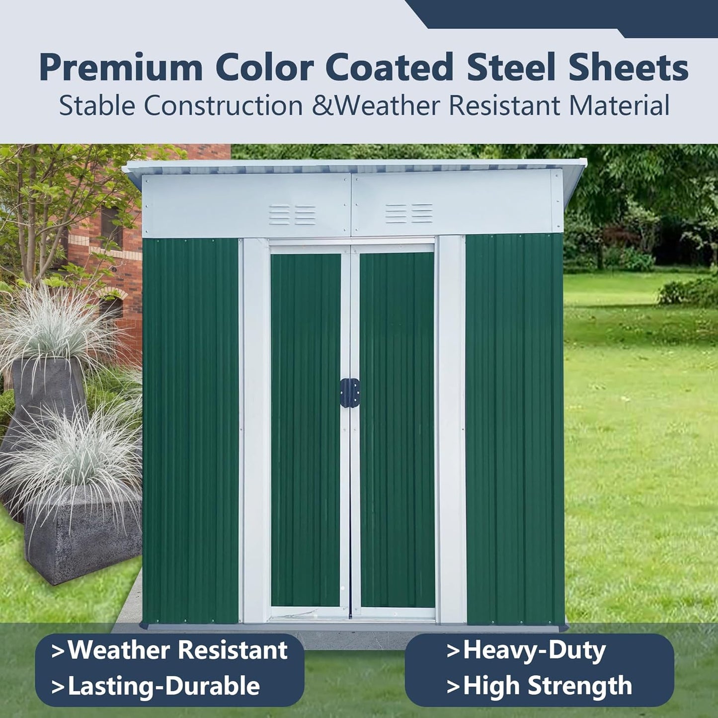 Outdoor Vertical Metal Storage Shed 5 x 3 Feet, Corrosion Resistant Steel with Sliding Door Suitable for Garden Bike, Tool Metal Storage Shed （Green）