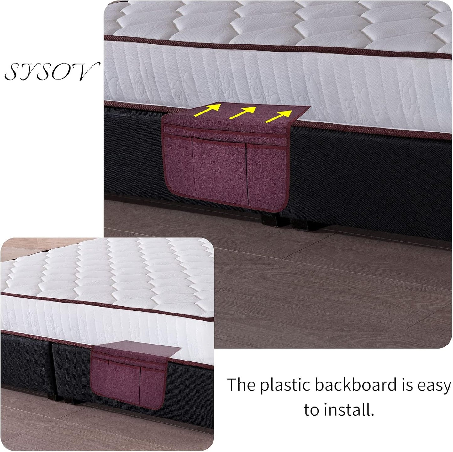 Bedside Caddy Bedside Storage Organizer Magazine Phone Tablet iPad Remote Holder, Organizer Caddy for Home College Dorm Bed, Sofa, Bunk Bed (Purple)